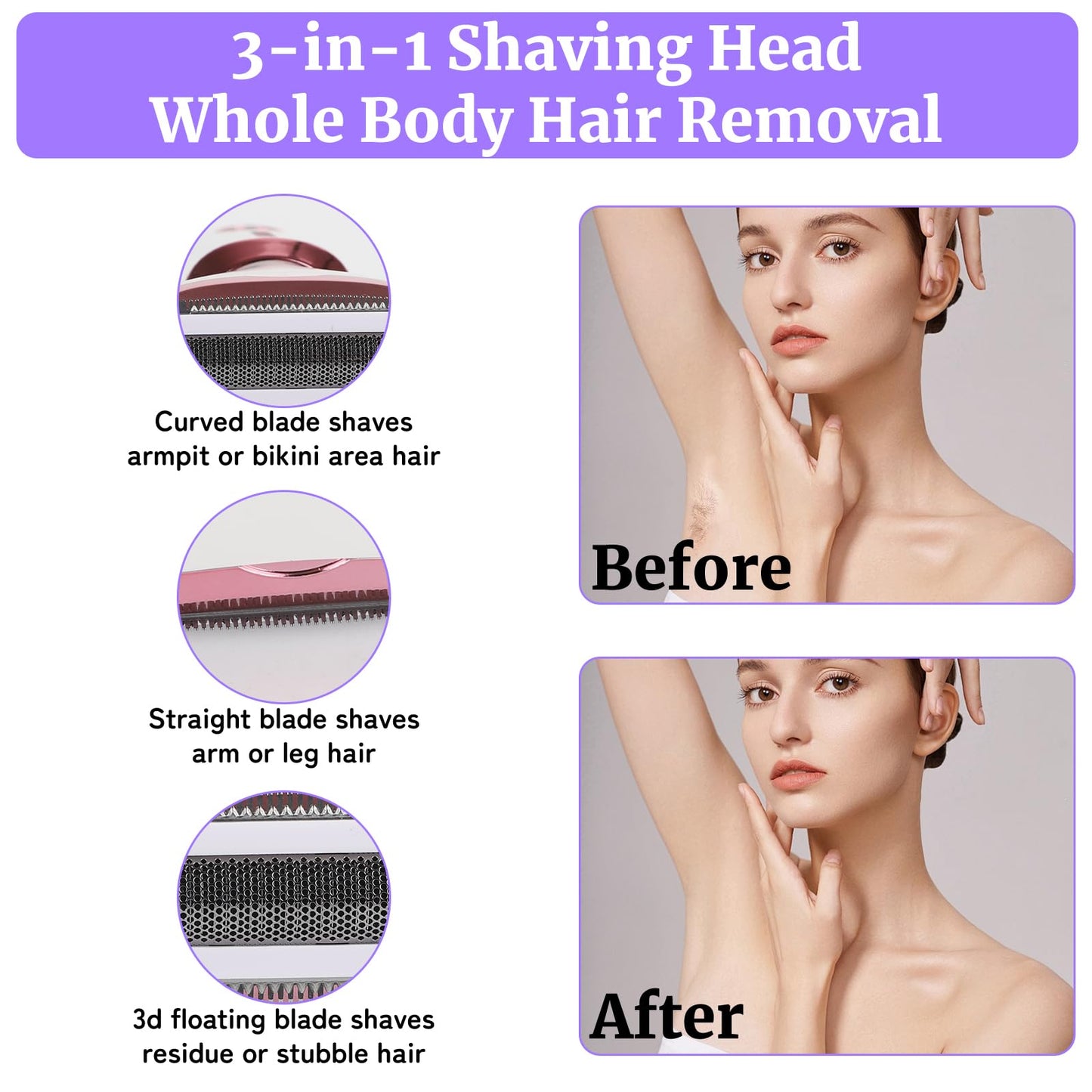 Beanify Wet & Dry Electric Razor for Women Men,4 in 1 Rechargeable Led Display Electric Shaver and Facial Hair Remover,Painless Ladies Body Razors for Nose Face Body Leg Bikini Arm Hair (White)