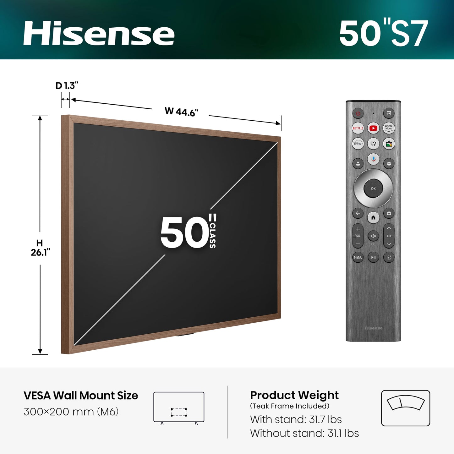 Hisense 50“ Hi-QLED S7 CanvasTV Series 4K UHD Google Smart Art TV (50S7SG, 2026 New) - Art Mode, Anti-Glare Panel, Dolby Vision HDR, Hi-Matte Display, Frame & UltraSlim Wall Mount Included