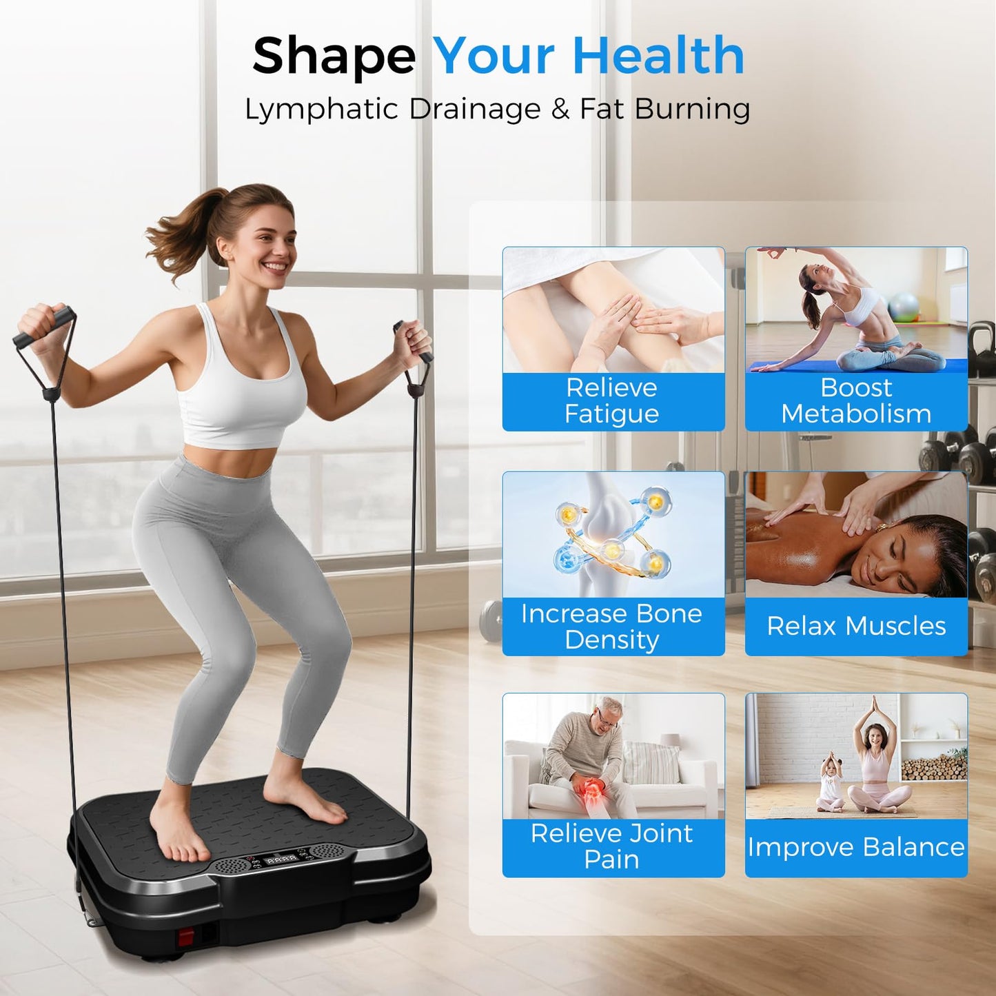 AoraPulse Vibration Plate Exercise Machine, Vibration Plate for Lymphatic Drainage Weight Loss, 400 Lbs Capacity Full Body Workout Vibrate Fitness Platform for Home Women Men