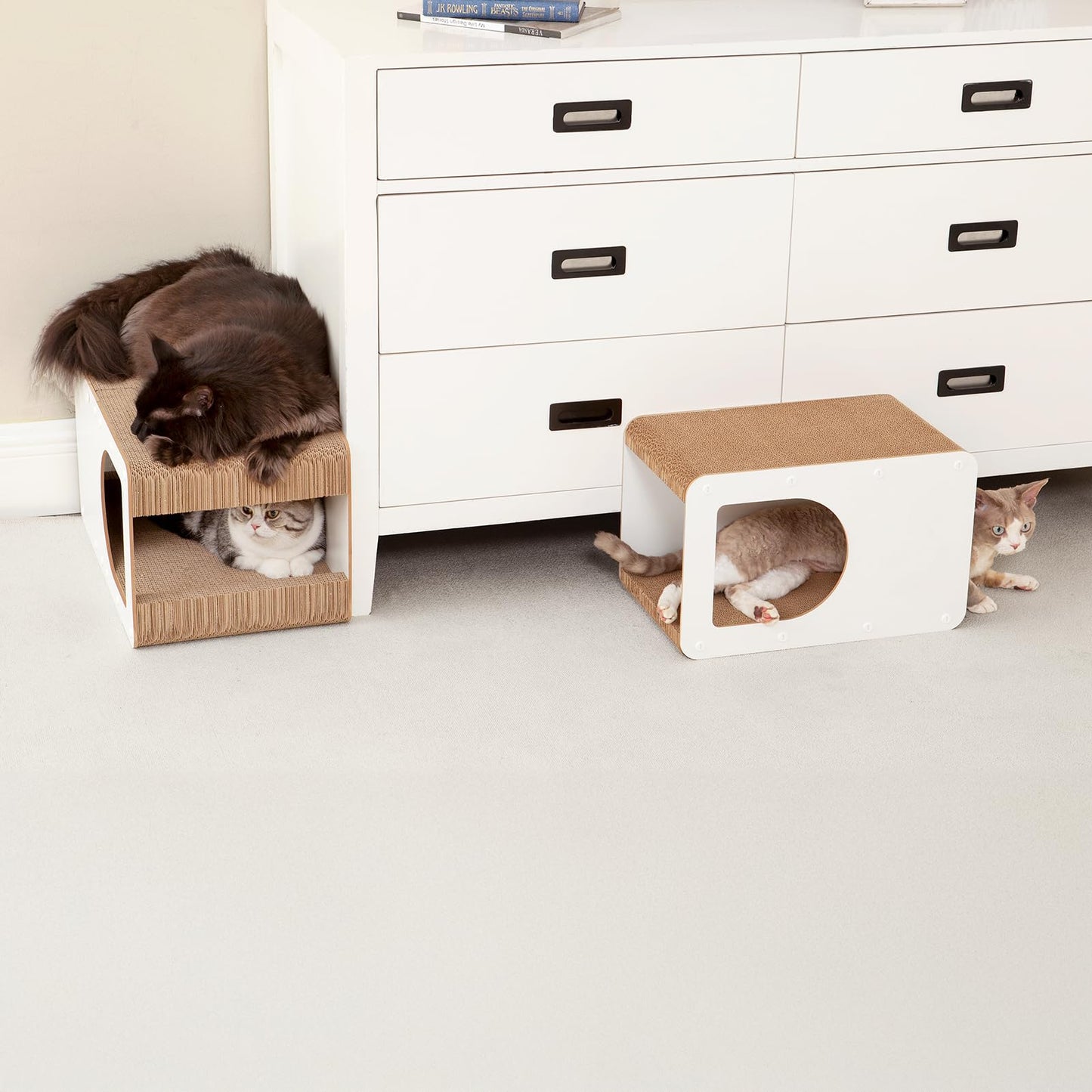 EHEYCIGA Cardboard Cat Scratcher House, 17-Inch Corrugated Cat Scratcher for Indoor Cats, Kitten Scratching Board Pad, White