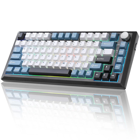 MIKIBY Y75 Gasket Wireless Mechanical Keyboard,75% Hot-Swappable with Knob, Tri-Mode,Creamy Pre-lubed Milk Linear Switches & Doubleshot PBT Keycaps, RGB, Win/Mac (Black & Blue)