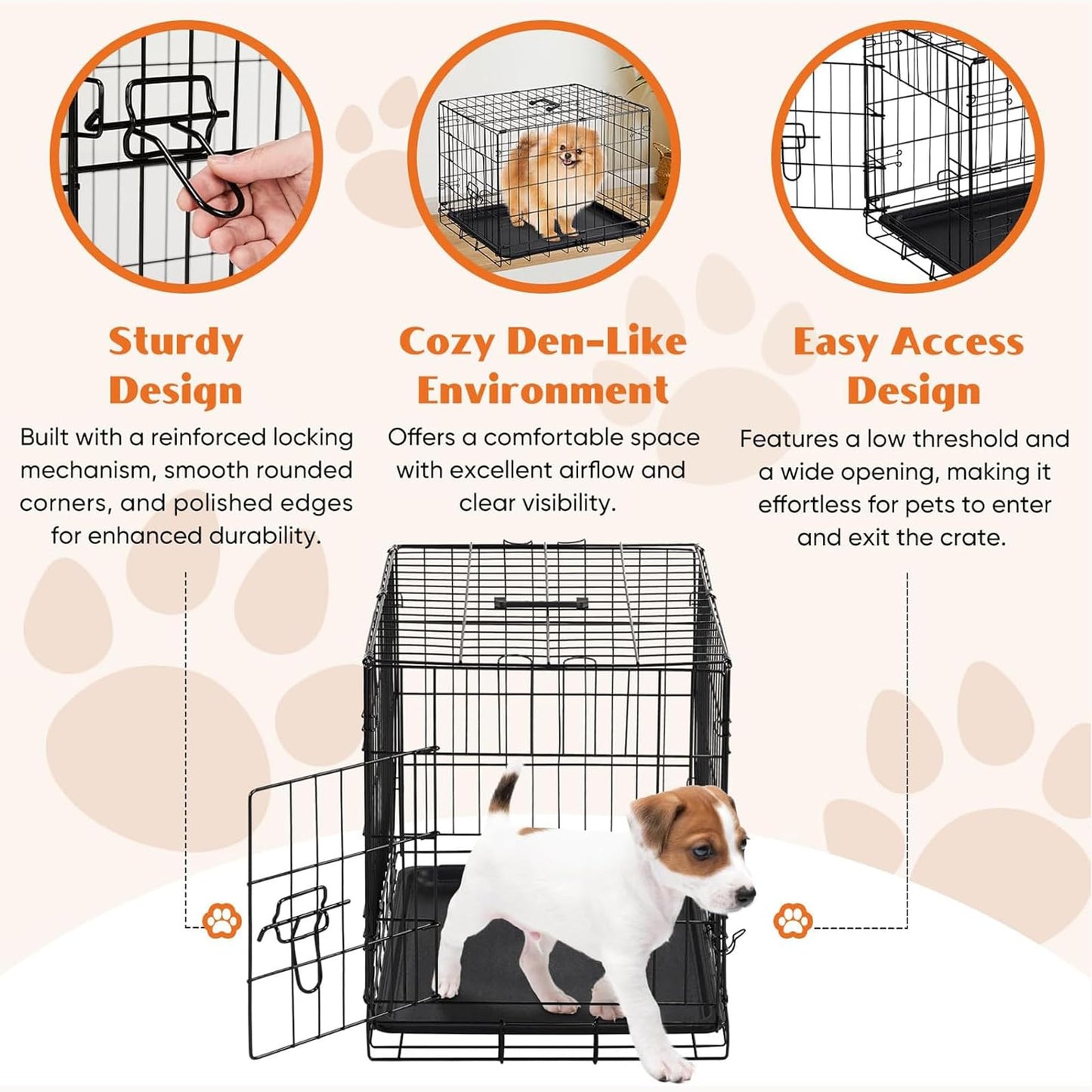 Sweetcrispy 30 Inch Single Door Dog Crate, Metal Pet Kennel with Secure Lock, Foldable Design, Removable Tray for Easy Cleaning, Portable Puppy Cage for Small Dogs, Ideal for Training & Travel