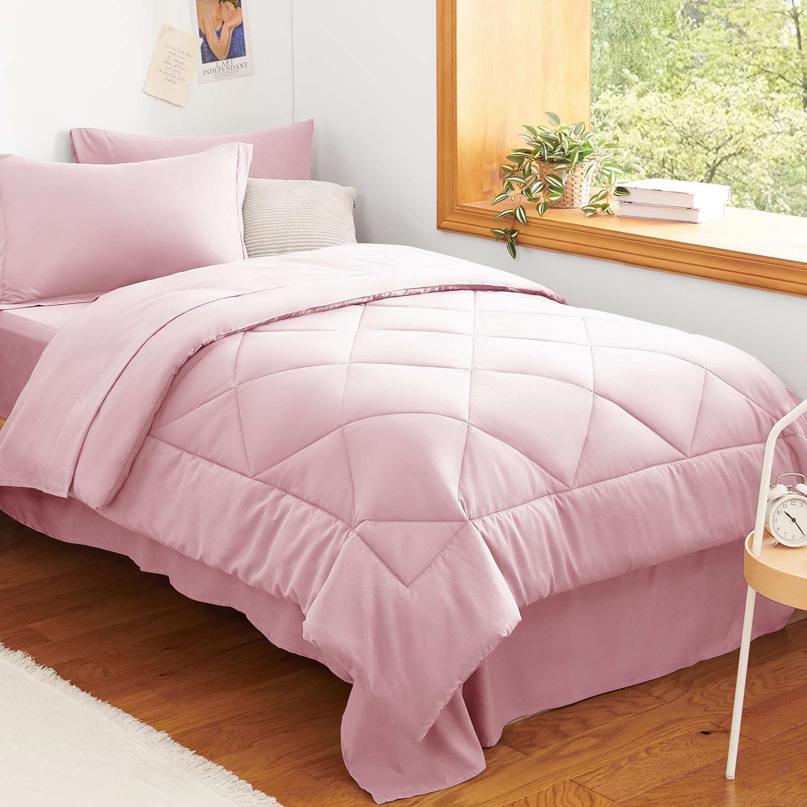 CozyLux Twin XL Comforter Set Dark Grey - 5 Pieces Twin Extra Long Bed in a Bag for College Dorm, All Season Bedding Set for Girls and Boys, Soft Bed Set with Comforter, Sheets, Pillowcase & Sham