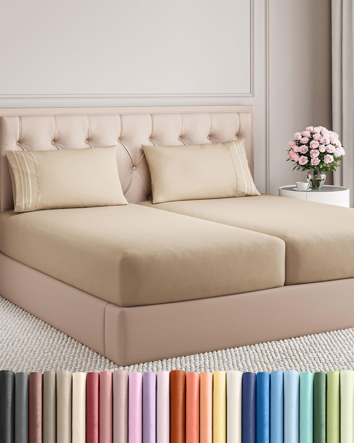 Full Size 4 Piece Sheet Set - Comfy Breathable & Cooling Sheets - Hotel Luxury Bed Sheets for Women & Men - Deep Pockets, Easy-Fit, Extra Soft and Wrinkle Free - Antique White Oeko-Tex Bed Sheet Set