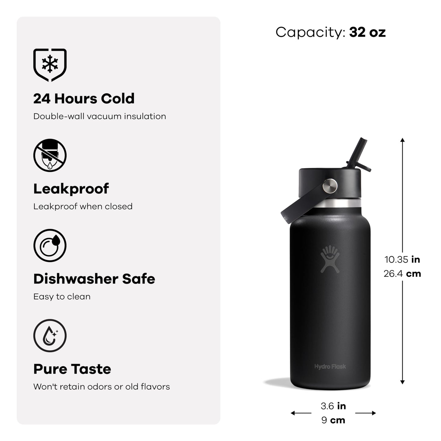 Hydro Flask Water Bottle - Insulated Stainless Steel - Wide Mouth Flex Straw Lid, Non Spill, Leakproof and Refillable in 32 Oz Mermaid Green