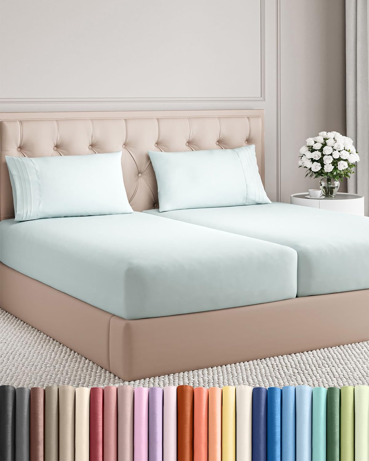 Full Size 4 Piece Sheet Set - Comfy Breathable & Cooling Sheets - Hotel Luxury Bed Sheets for Women & Men - Deep Pockets, Easy-Fit, Extra Soft and Wrinkle Free - Antique White Oeko-Tex Bed Sheet Set