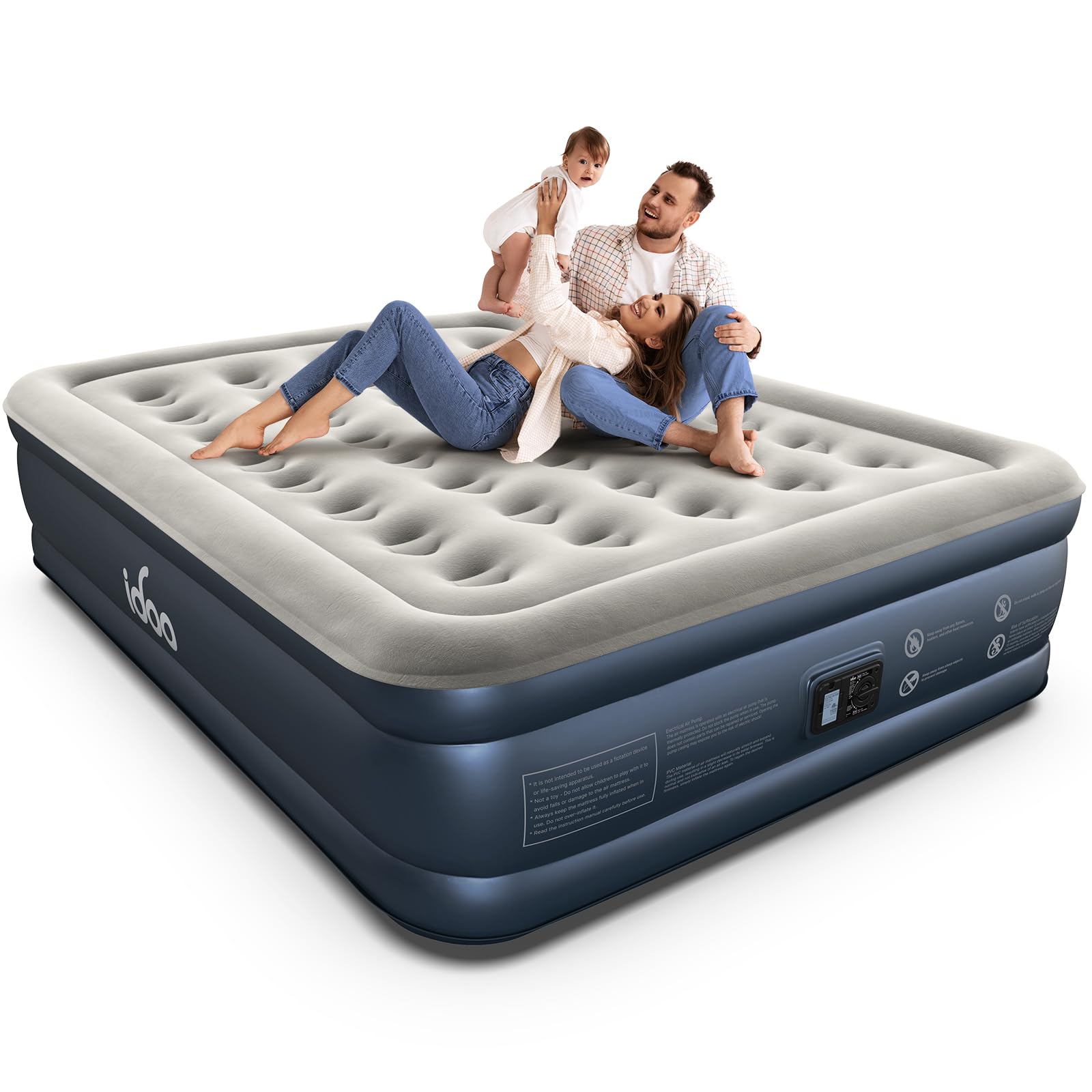 iDOO Queen Air Mattress with Built in Pump, 18 Raised Comfort Inflatable Blow up Mattress, Upgraded Support Structure Portable Air Bed for Camping, Guests and Home, Colchon Inflable, 650lbs Max