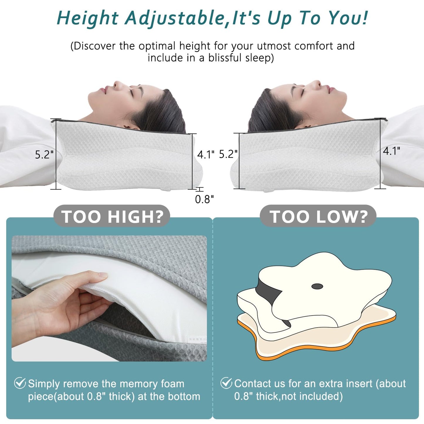 CHxxy Cervical Neck Pillow for Pain Relief Sleeping, Memory Foam Pillows, Ergonomic Side Sleeper Pillows, Cooling Orthopedic Neck Support Pillow for Back Stomach Sleepers-Queen Size Grey&White