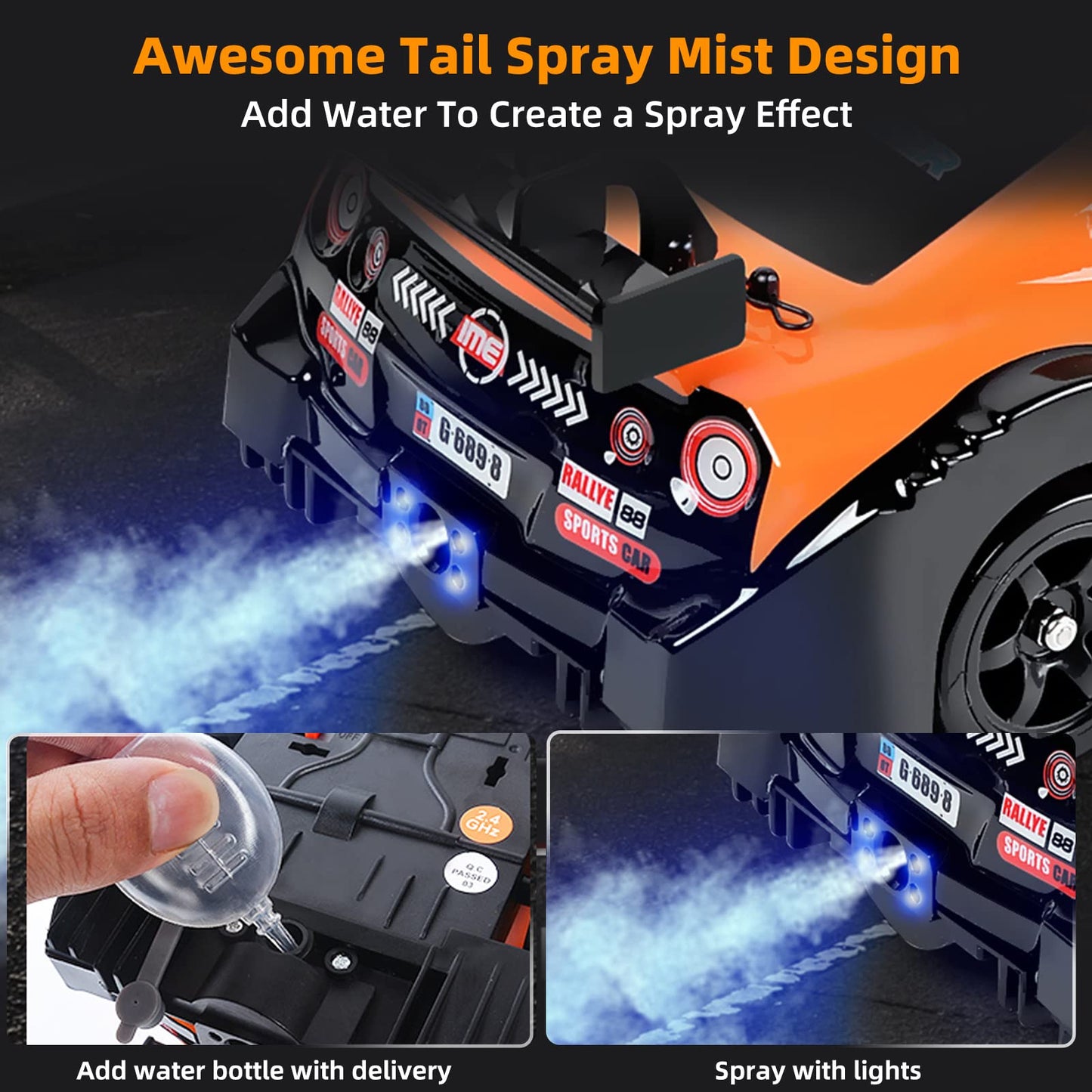 Sakeye RC Drift Car 1/16 2.4GHz 4WD Remote Control Cars, Rechargeable High Speed Drifting RC Cars with Spray, Cool Lights and Extra Tires Toy Car for Kids