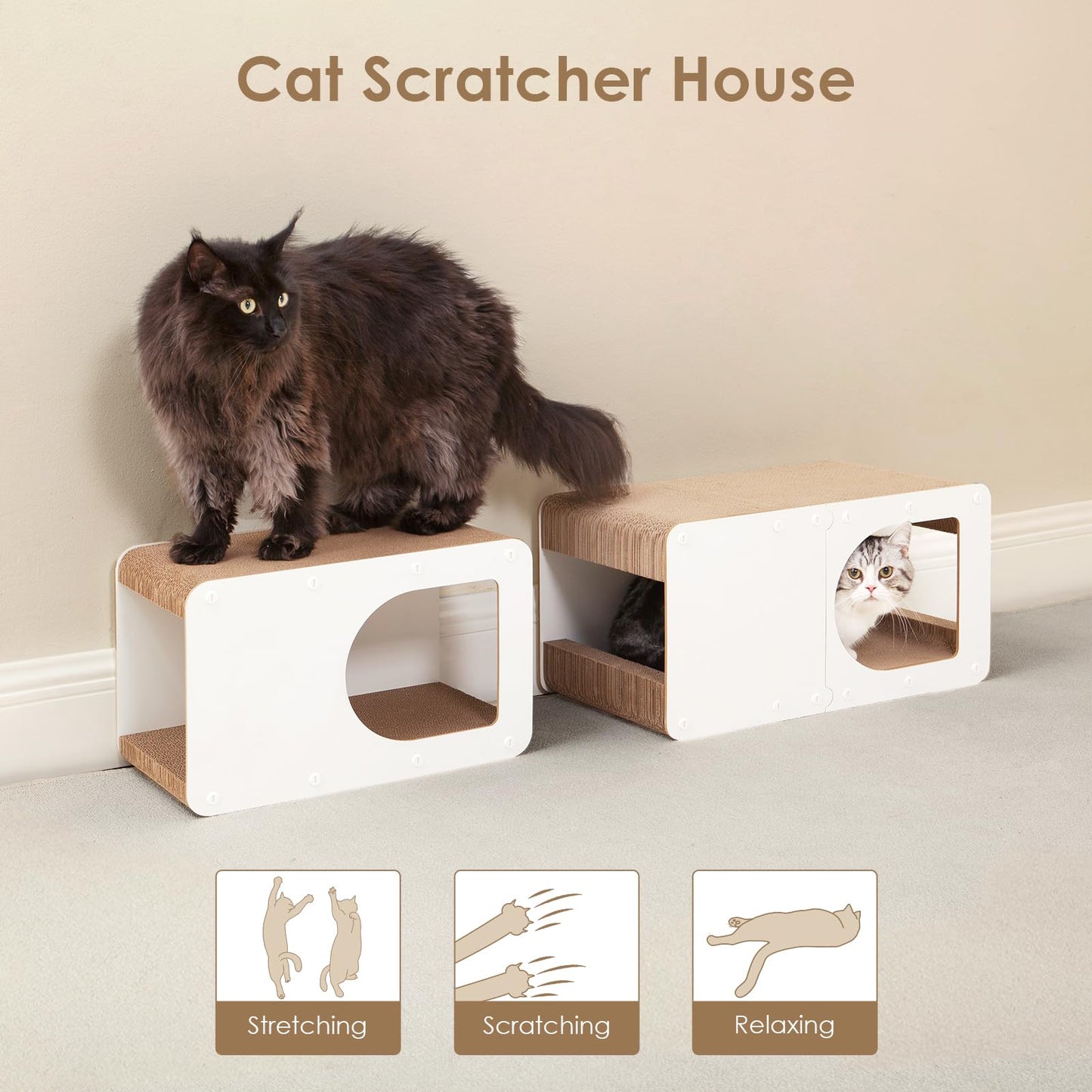 EHEYCIGA Cardboard Cat Scratcher House, 17-Inch Corrugated Cat Scratcher for Indoor Cats, Kitten Scratching Board Pad, White