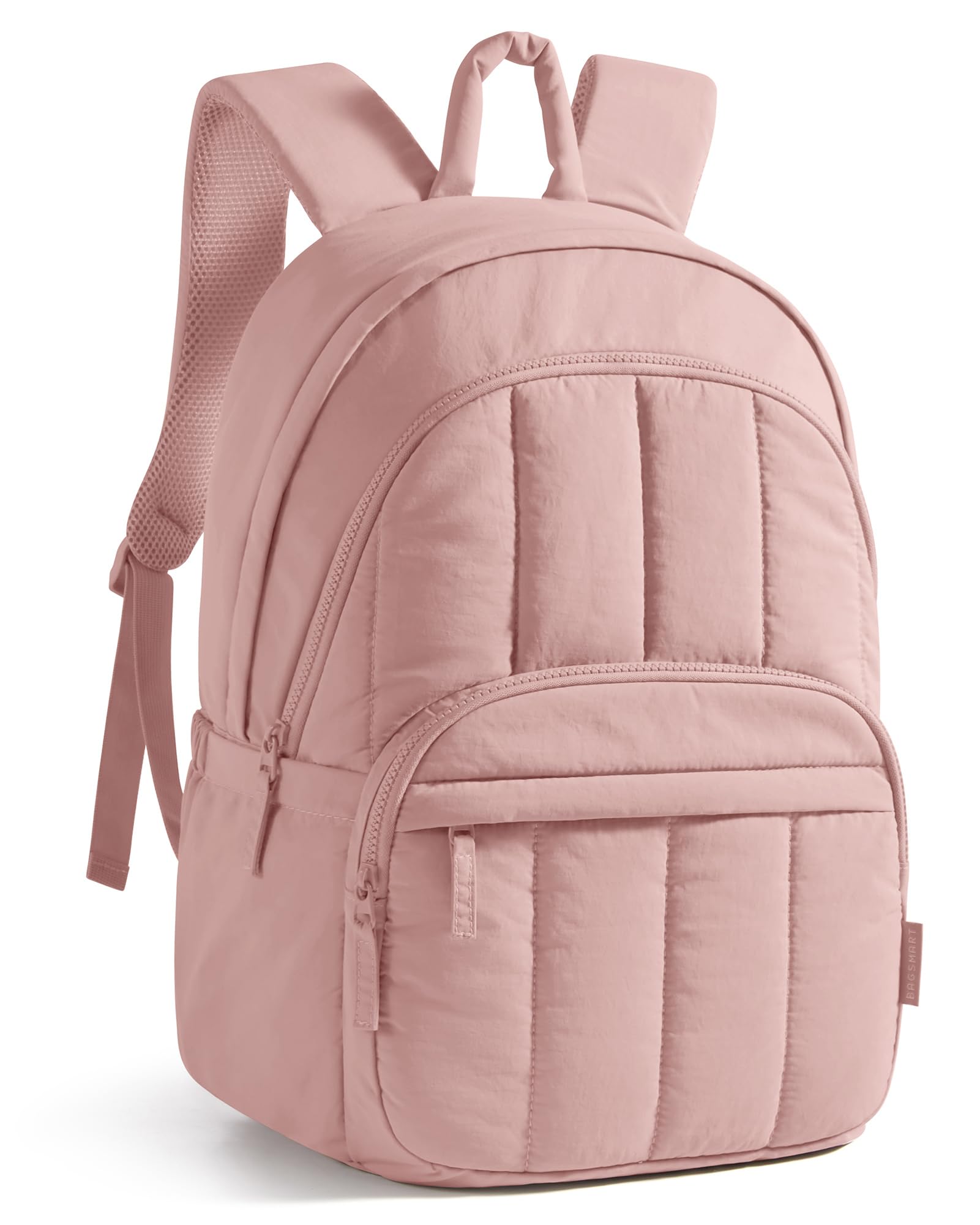 BAGSMART Travel Laptop Backpack, College Backpack for Women, Quilted Small Computer Bookbag, Water-Resistant 15.6 Inch Laptop Casual Bag, Dark Pink