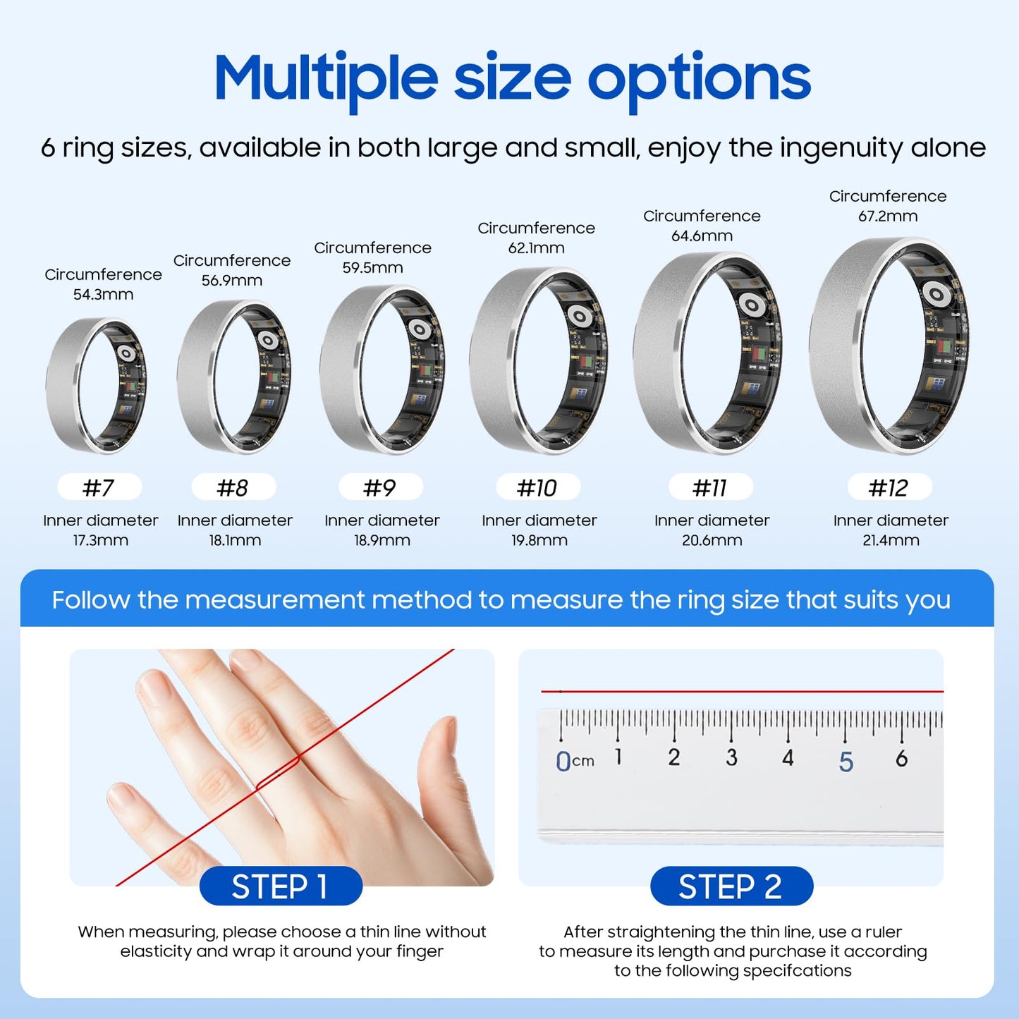 Smart Health Ring Fitness Tracker with Stress & Sleep Monitoring, Waterproof Activity Tracker, Compatible with iOS & Android, No Subscription Fee, Lightweight Wearable for Women & Men (Black, 12)