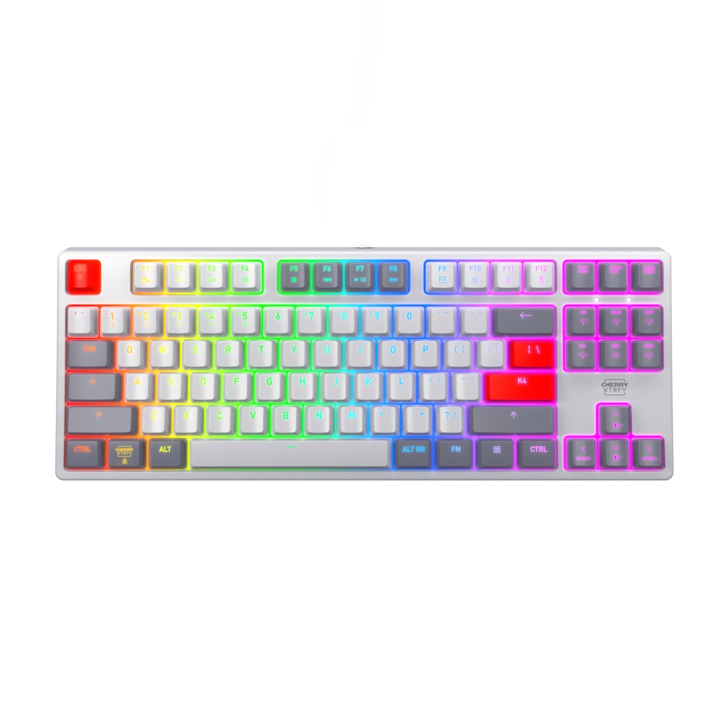 CHERRY XTRFY K4V2 TKL, Tenkeyless Mechanical Gaming Keyboard, Wired (USB-A), Adjustable RGB Lighting, 1000 Hz Polling Rate, Cherry MX2A RED Switches, Retro