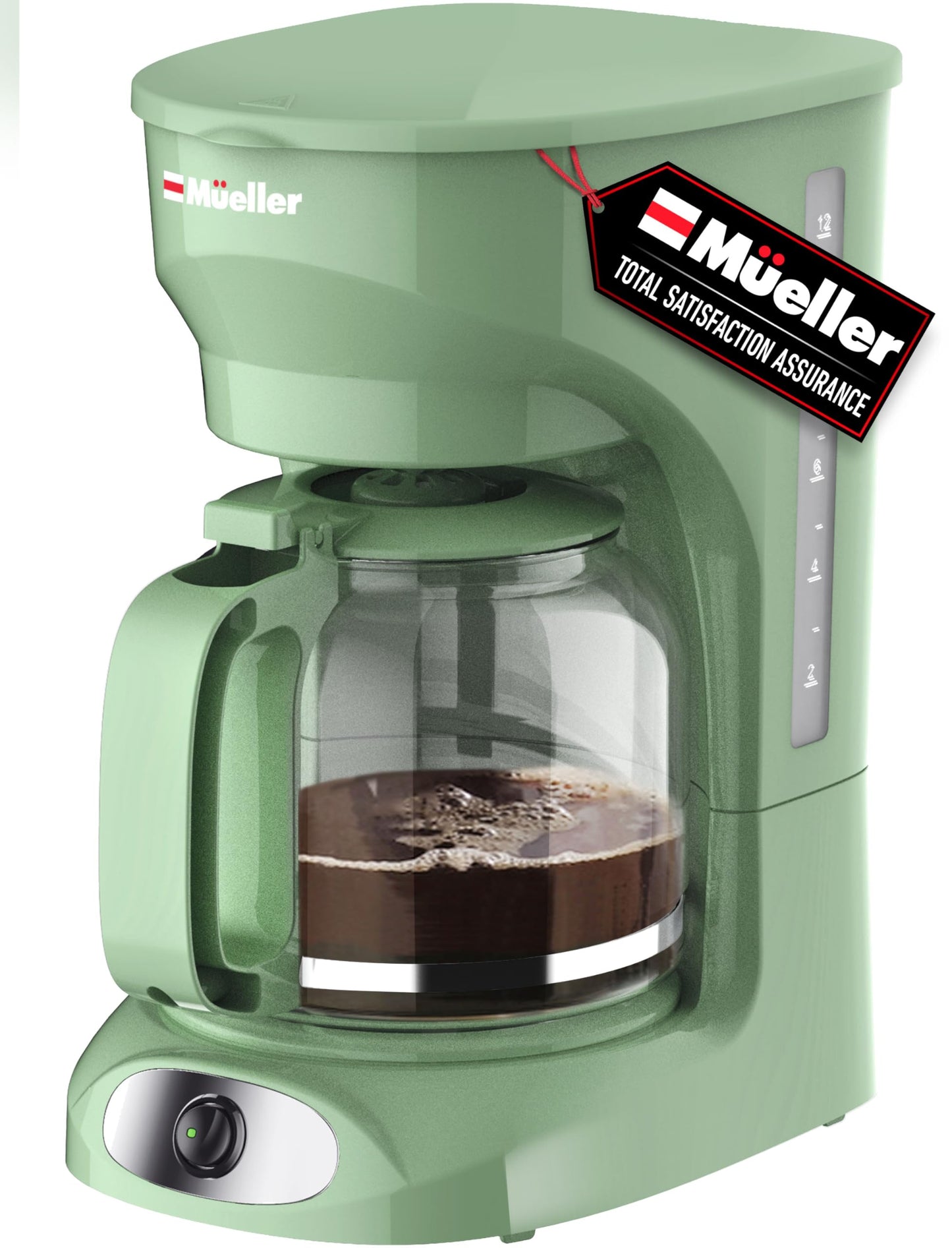 Mueller 12-Cup Drip Coffee Maker - Borosilicate Carafe, Auto-Off, Reusable Filter, Anti-Drip, Keep-Warm Function, Clear Water Level Window Coffee Machine, Kitchen Essentials & Accessories