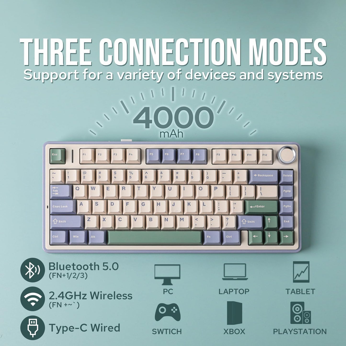 EPOMAKER x Aula F75 Gasket Mechanical Keyboard, 75% Wireless Hot Swappable Gaming Keyboard with Five-Layer Padding&Knob, BT/2.4GHz/USB-C, RGB (Green, LEOBOG Reaper Switch)
