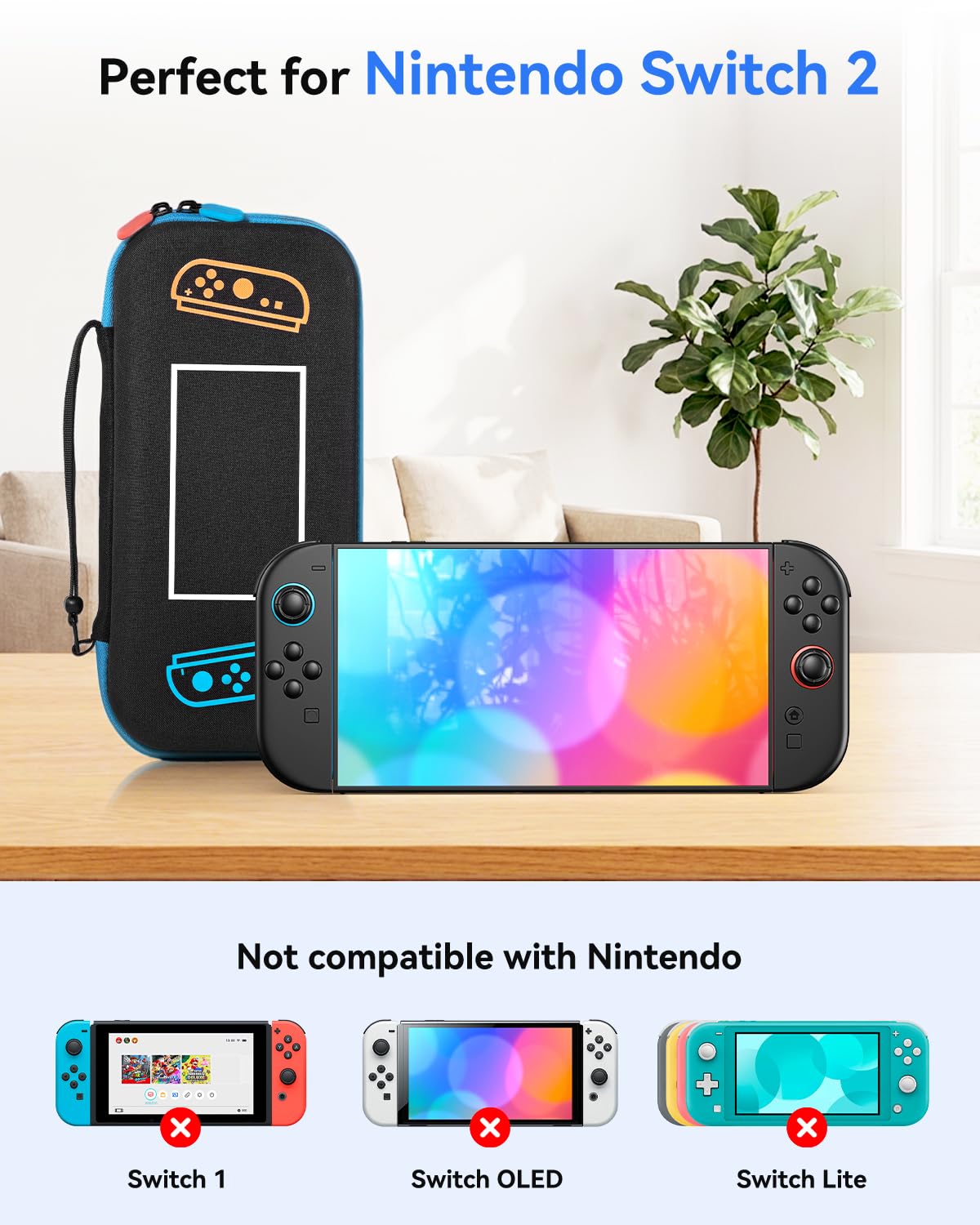MONGERY Carrying Case for Nintendo Switch 2 (2025), Hard Shell Travel Storage with Soft Interior, Fits Console, Charger & Accessories, 10 Game Card Slots, Portable Protective Case - Black