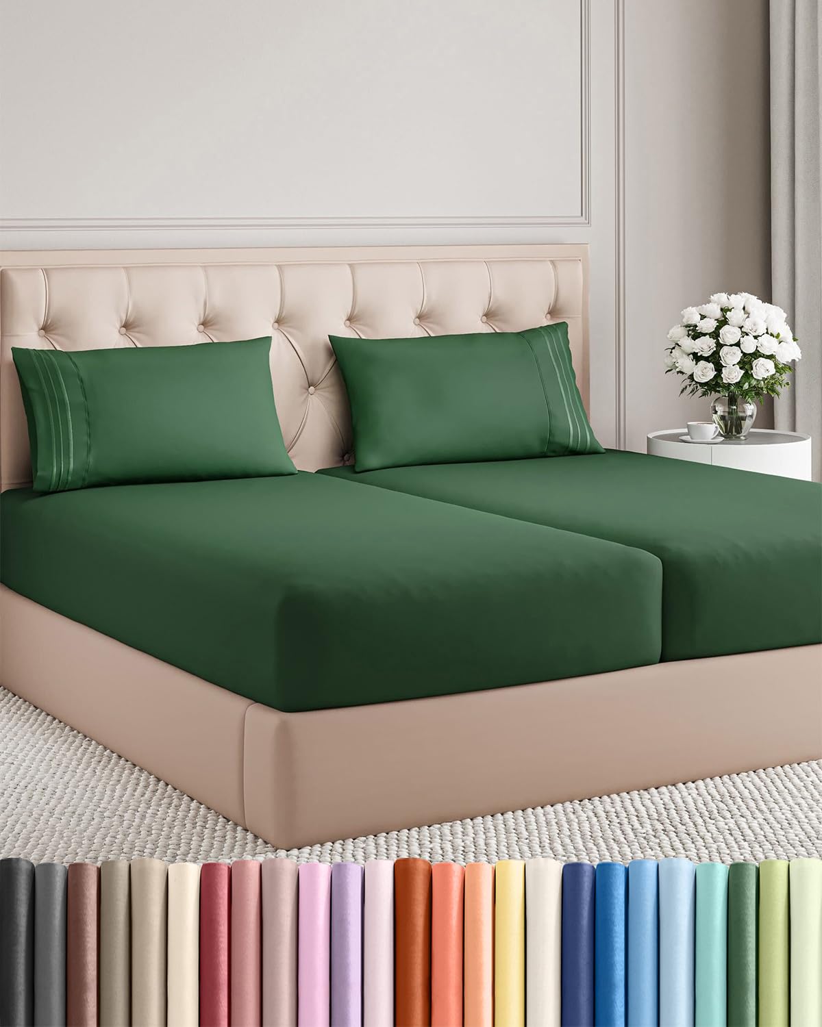Full Size 4 Piece Sheet Set - Comfy Breathable & Cooling Sheets - Hotel Luxury Bed Sheets for Women & Men - Deep Pockets, Easy-Fit, Extra Soft and Wrinkle Free - Antique White Oeko-Tex Bed Sheet Set