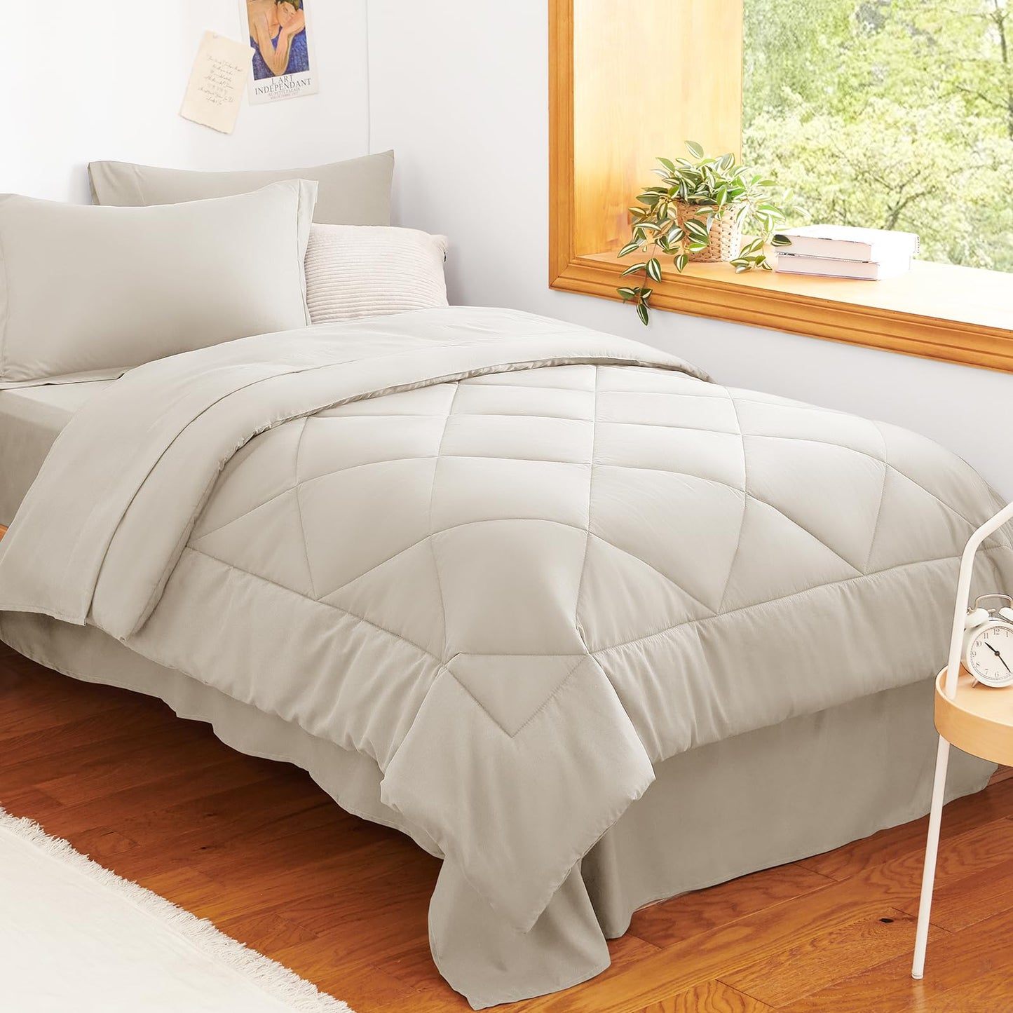 CozyLux Twin XL Comforter Set Dark Grey - 5 Pieces Twin Extra Long Bed in a Bag for College Dorm, All Season Bedding Set for Girls and Boys, Soft Bed Set with Comforter, Sheets, Pillowcase & Sham