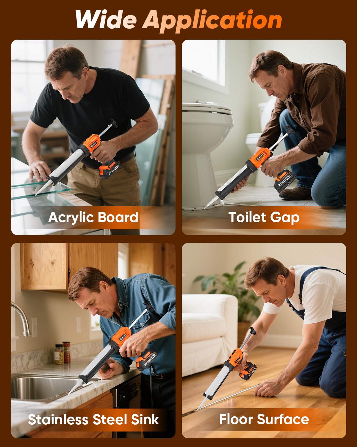 Saker Electric Caulking Gun Cordless Caulk Gun Drip-free with Caulking Tools 4 Adjustable Speeds with LED Light 10oz/300ml for Kitchen Bathroom Filling, Sealing 2 Batteries