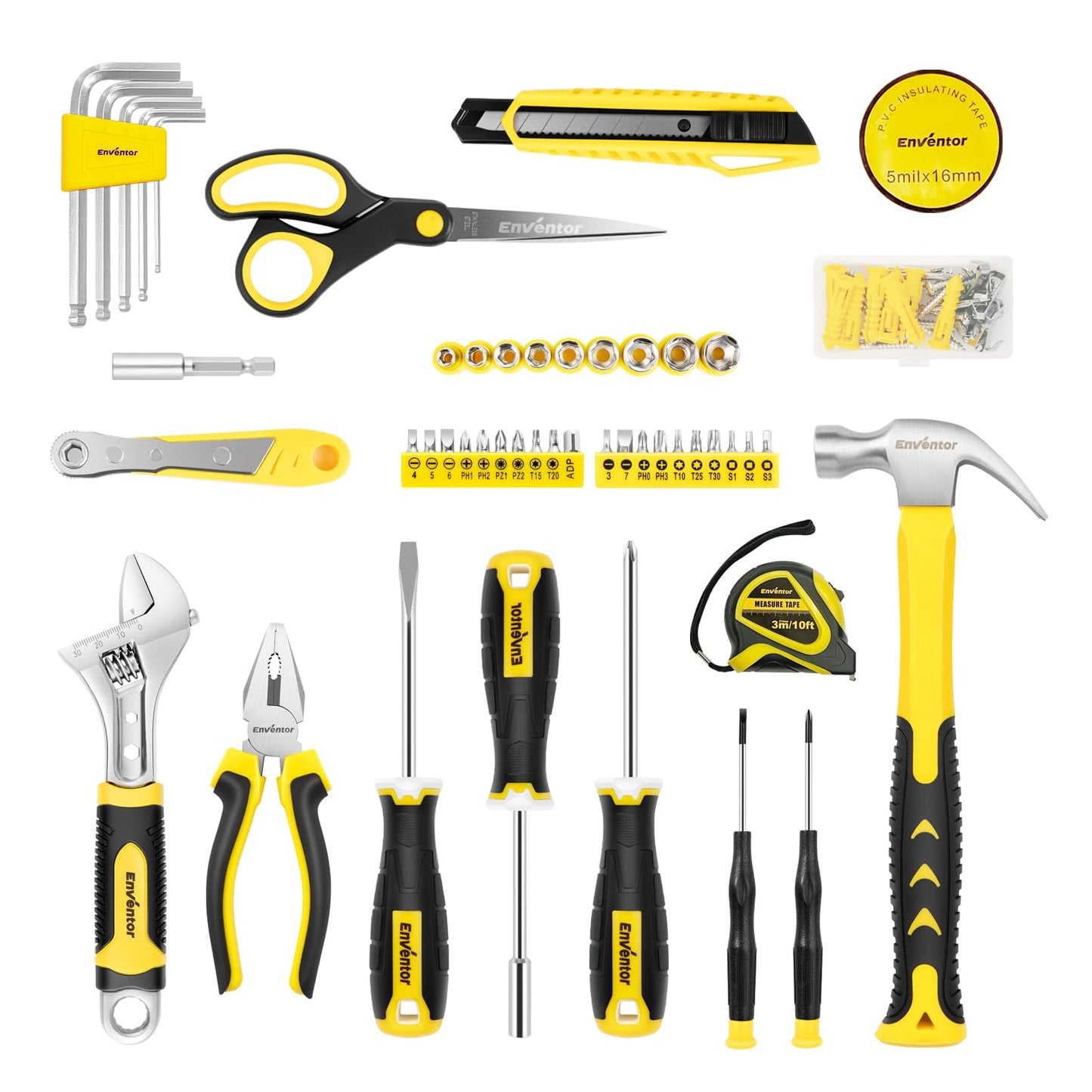 ENVENTOR Home Tool Kit, Basic Household Auto Repair Tool Set with Toolbox Storage Case, General Household Tool Kit for Men Women Home Maintenance, DIY Projects, 90 PCS General Hand Tools Kit
