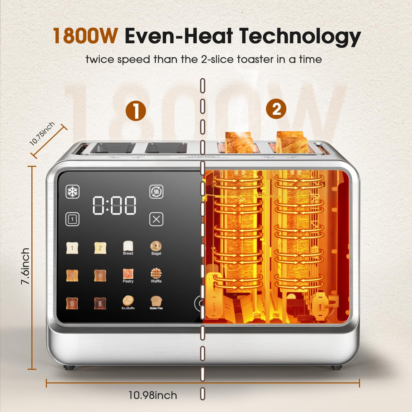 🔥70% off!🔥4 Slice Toaster with Dual Touchscreen