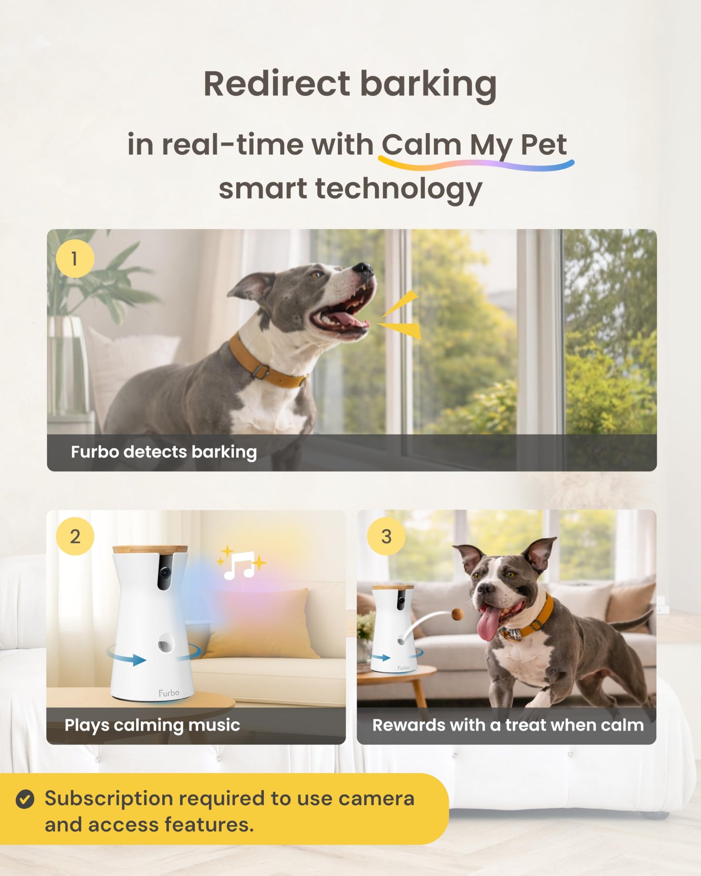 Furbo 360° Dog Camera [Subscription Required] Unlock w/Paid Plan: Home Security & Dog Safety Alerts, Rotating Pet Treat Toss, 2-Way Speaker (Low Risk, 3mo Min. Cancel Anytime)