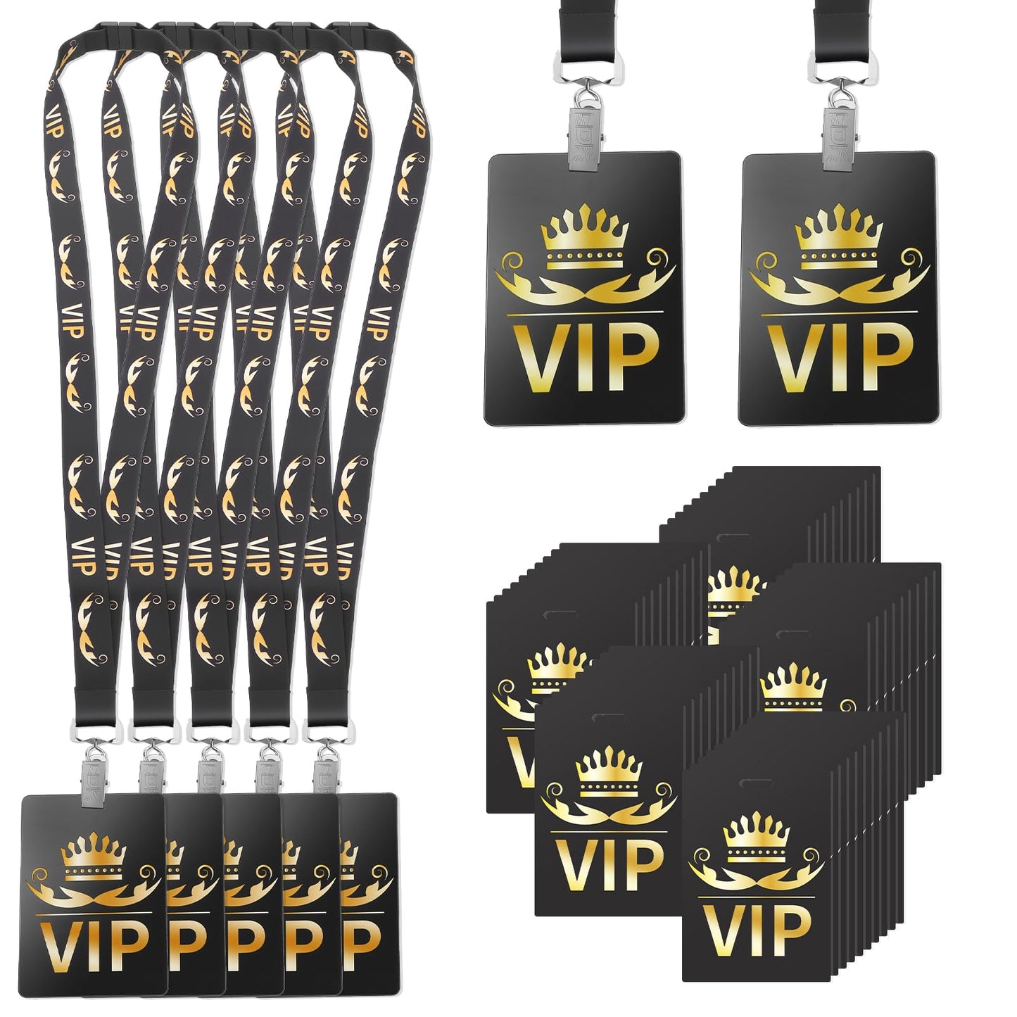 BEAKBOND VIP Badge Lanyards with PVC Pass Cards 50 Sets, Breakaway Design with Metal Swivel Clips for Backstage, Concert, Events