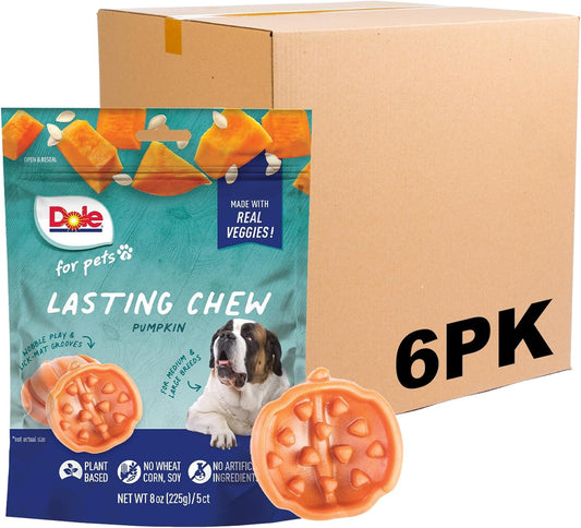 Dole for Pets Freshly Fetched Lasting Chew, Pumpkin Flavor Dog Treats - Flavored with Real Veggies, No Wheat, Corn, Soy, Artificial Flavors, Colors, Preservatives, or Animal Products,8 Ounce - 6 Pack