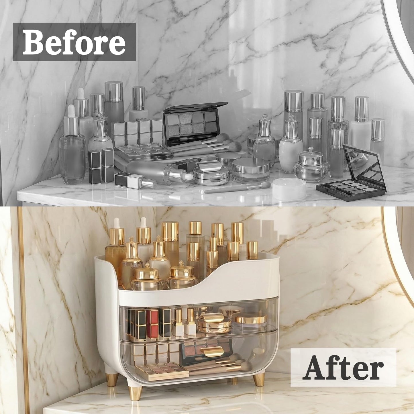 Asdbko Makeup Organizer for Vanity with Large Smooth Drawers Extra Large Skincare Organizer for Bathroom Countertop and Dresser, Crystal Clear Cosmetic Storage Display Case for Beauty Products