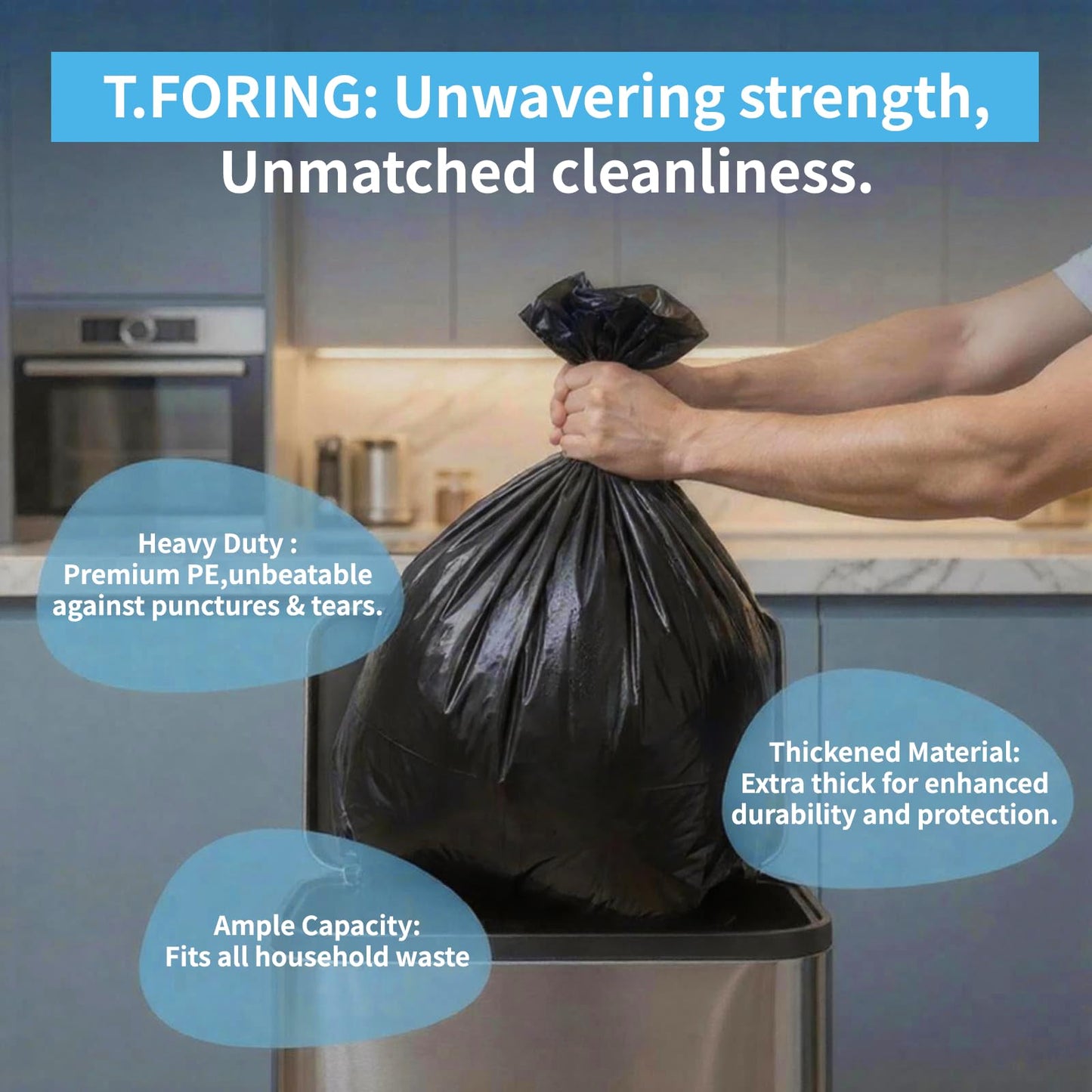 T.FORING 40-45 Gallon Black Trash Bags 120 Count - 37''x45'' Large Garbage Bags Unscented, 40+ Gallon Trash Can Liners, Multipurpose for Office, Outdoor, Recycling and Commercial