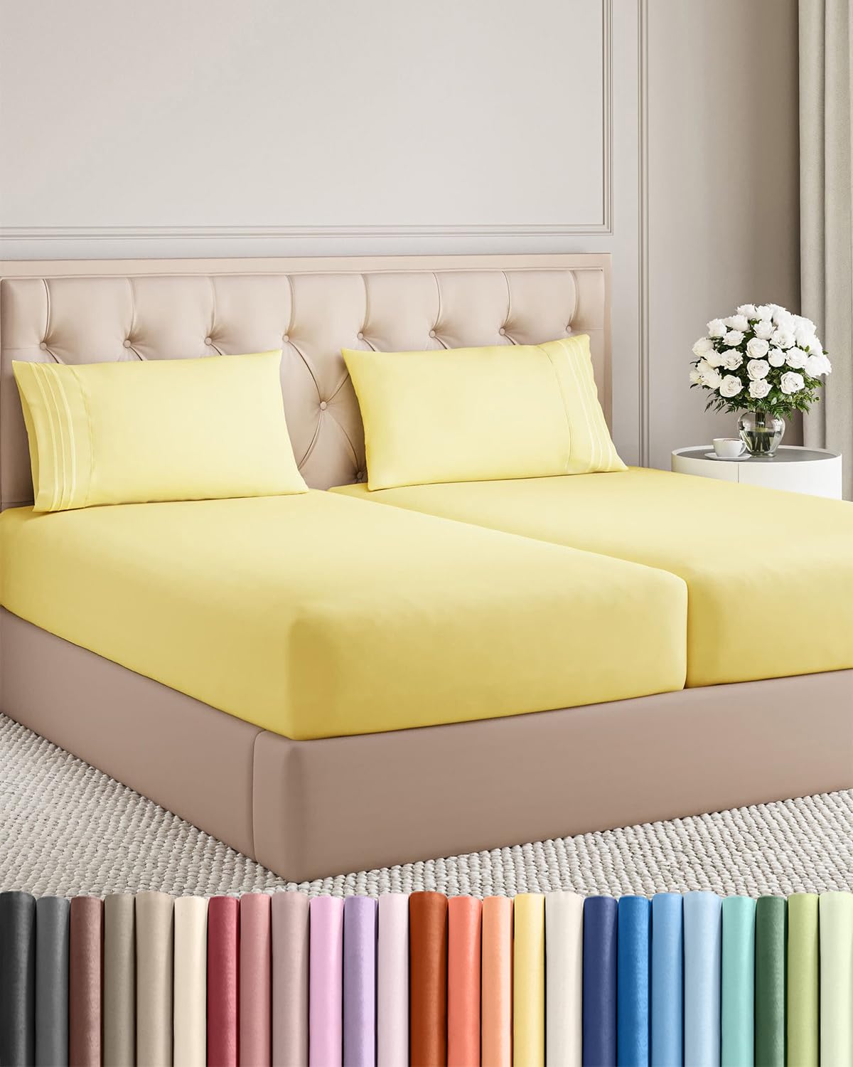 Full Size 4 Piece Sheet Set - Comfy Breathable & Cooling Sheets - Hotel Luxury Bed Sheets for Women & Men - Deep Pockets, Easy-Fit, Extra Soft and Wrinkle Free - Antique White Oeko-Tex Bed Sheet Set