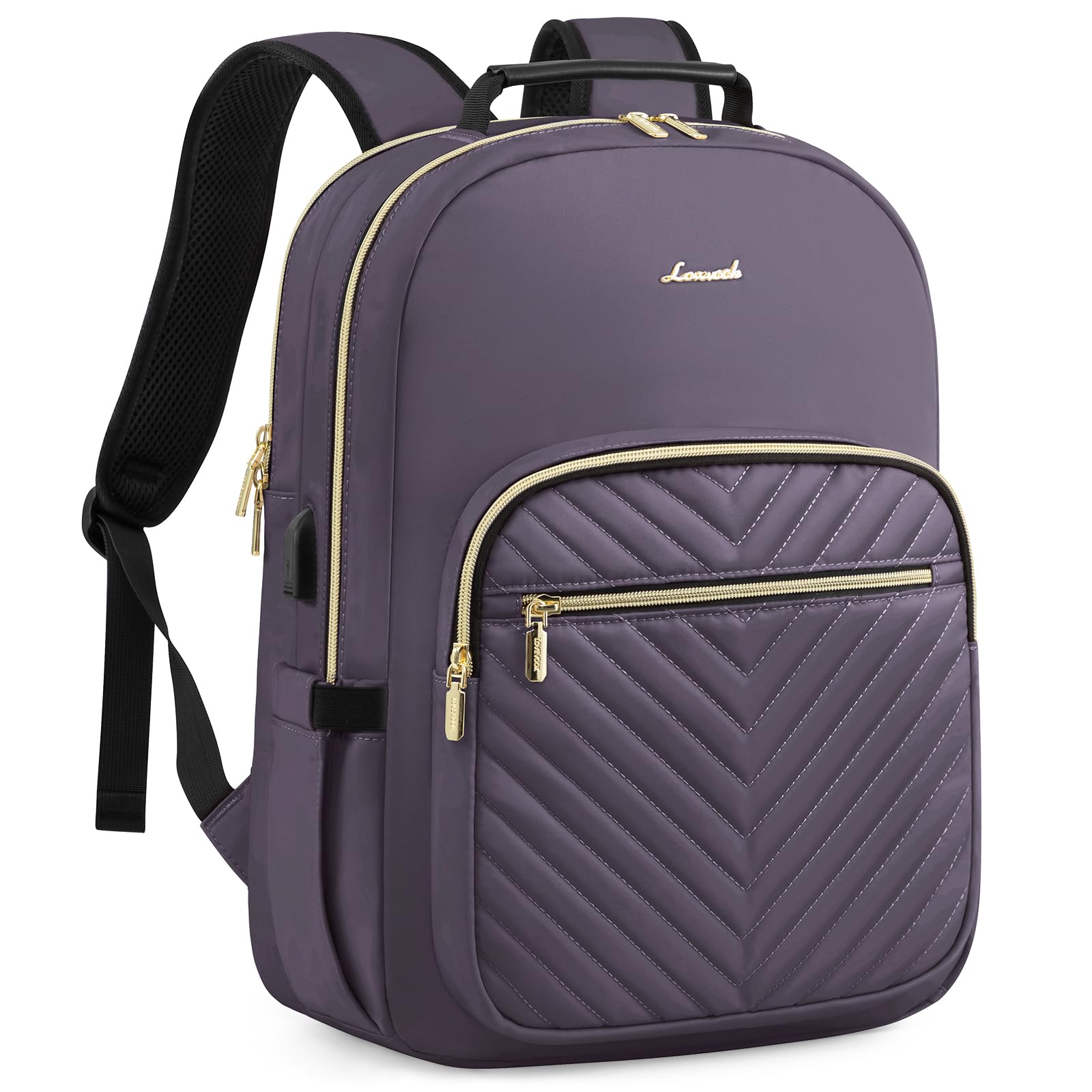 LOVEVOOK Laptop Backpack Purse for Women, Work Travel Computer Bags, College School Backpack for Student Girl, Quilted Casual Daypack with USB Port, Fit 15.6 Inch Laptop, Beige White