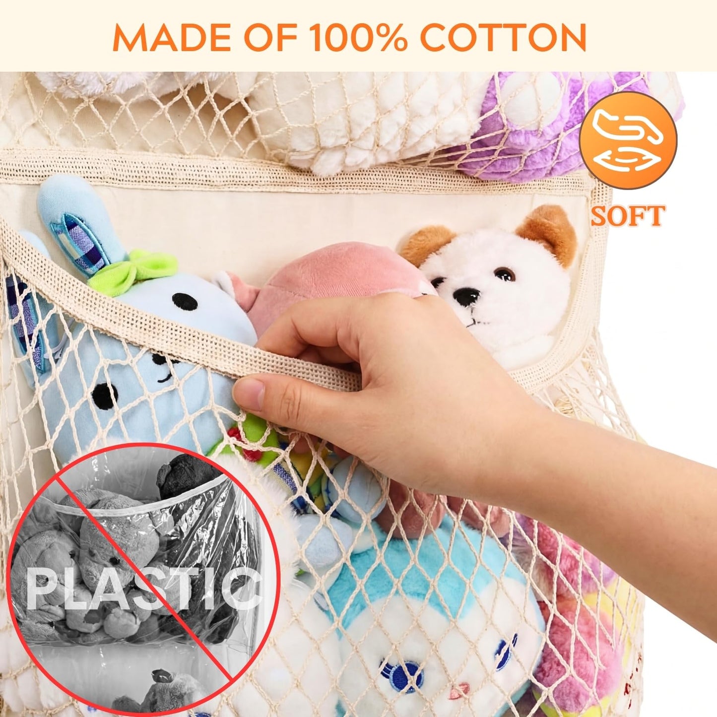 Over The Door Stuffed Animal Storage, Cotton Toy Organizer for Storage Plush Toys,Baby Supplies, Stuffed Animal Holder with 4 Large Pockets, Hanging Door Organizer for Nursery, Bedroom, Kids Room