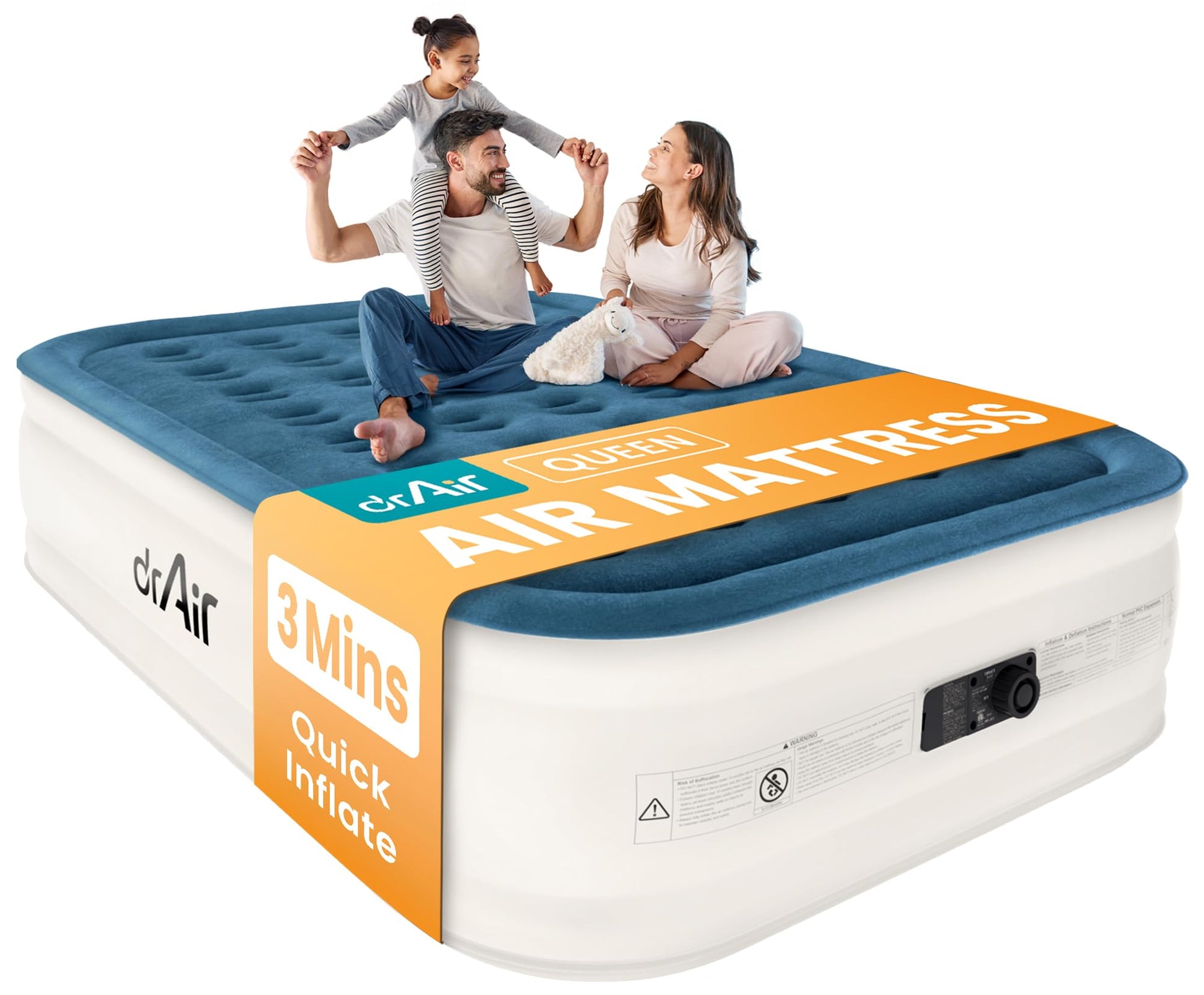 Dr. air Queen Air Mattress with Built-in Pump, 18" Raised Blow Up Mattress, 800 lbs Max Honeycomb Air Bed, 48Hr Leak-Proof Test, 3min Inflatable Mattress for Home, Guests, Camping, Colchones inflables