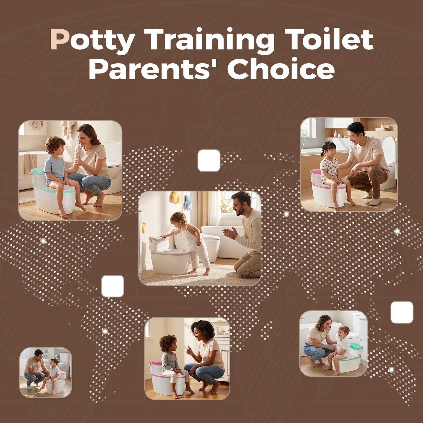 3-in-1 Toddler Potty Training Toilet with Flushing Sound, Wipes Storage & Toilet Paper Holder, Realistic Potty Chair with Detachable Seat and Easy-Clean Design for Boys & Girls Ages 18+ Months (Brown)