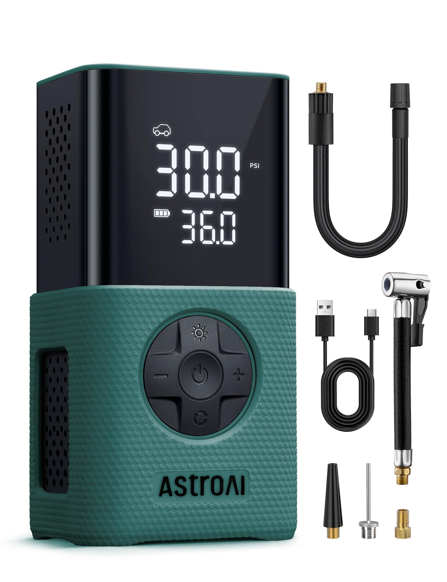 AstroAI L7S Tire Inflator Portable Air Compressor Cordless with Digital Pressure Gauge, 150 PSI LED Light Bike Air Pump with Fast Inflation & Auto Shut-Off for Car Tires,Motorcycles,Bikes,Balls,Green