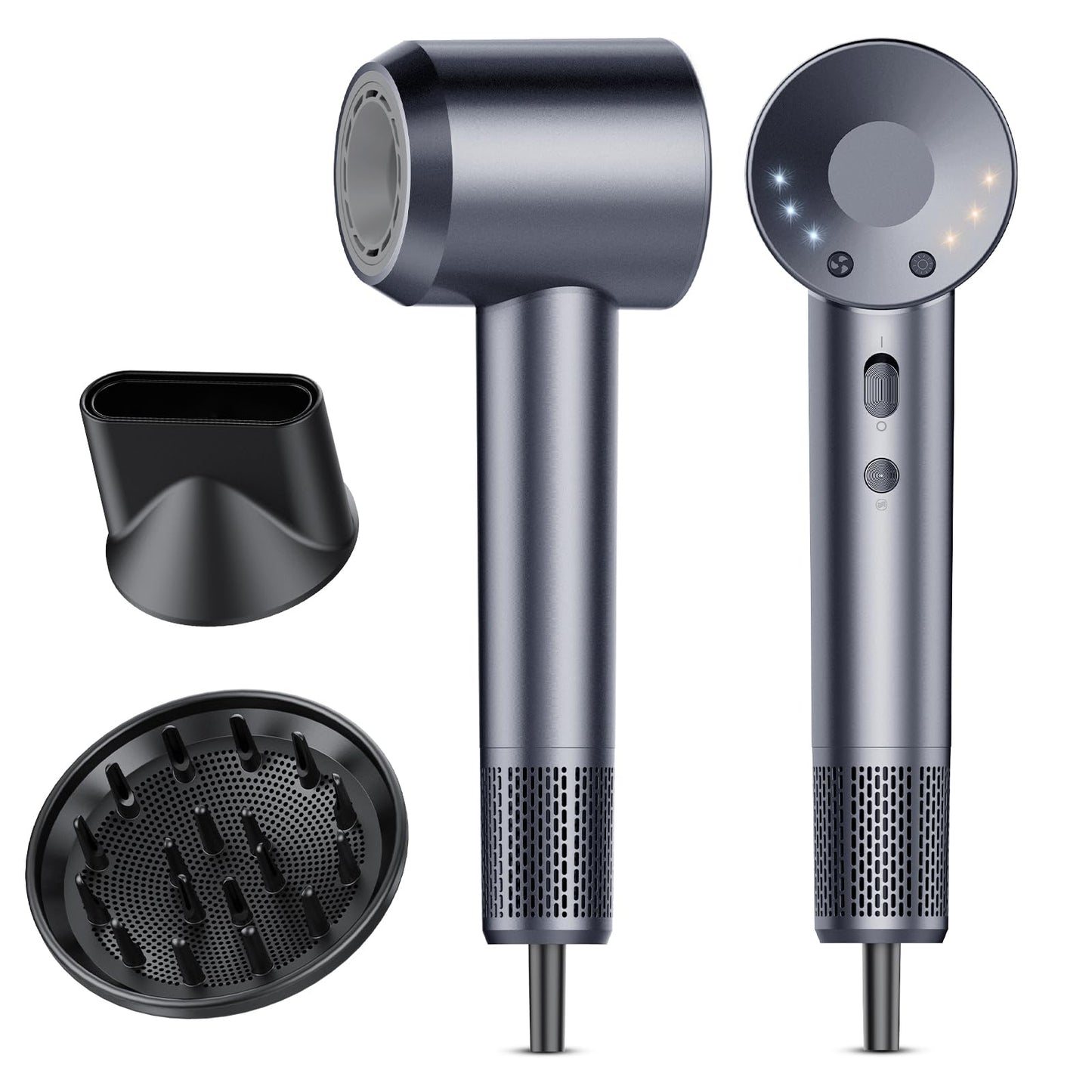aowoka Hair Dryer, 160000 RPM Professional High Speed Ionic Blow Dryer 500 Million Negative Ions & Heat-Control & Low Noise Hairdryer for Faster Drying, No Heat Damage, Travel with Diffuser（Grey）