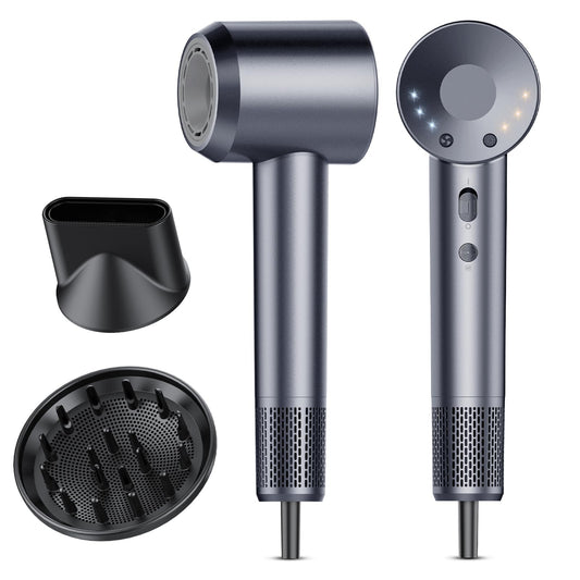 aowoka Hair Dryer, 160000 RPM Professional High Speed Ionic Blow Dryer 500 Million Negative Ions & Heat-Control & Low Noise Hairdryer for Faster Drying, No Heat Damage, Travel with Diffuser（Grey）