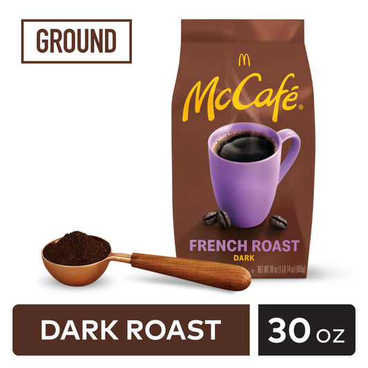 McCafe French Roast, Ground Coffee, Dark Roast, Dark Cocoa Flavor Hints, Premium Quality, Responsibly Sourced, Kosher Certified, 30oz. Bag