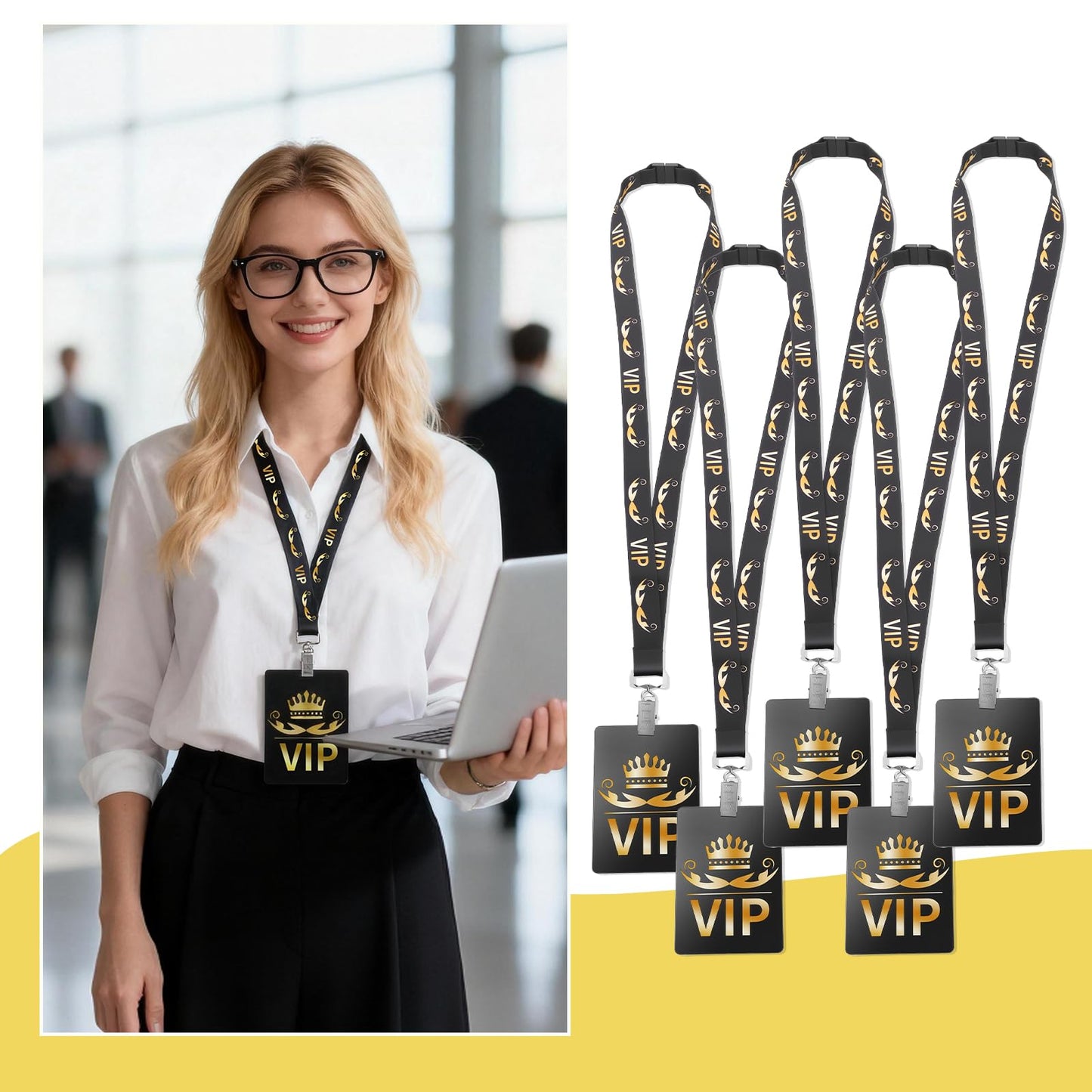 BEAKBOND VIP Badge Lanyards with PVC Pass Cards 50 Sets, Breakaway Design with Metal Swivel Clips for Backstage, Concert, Events