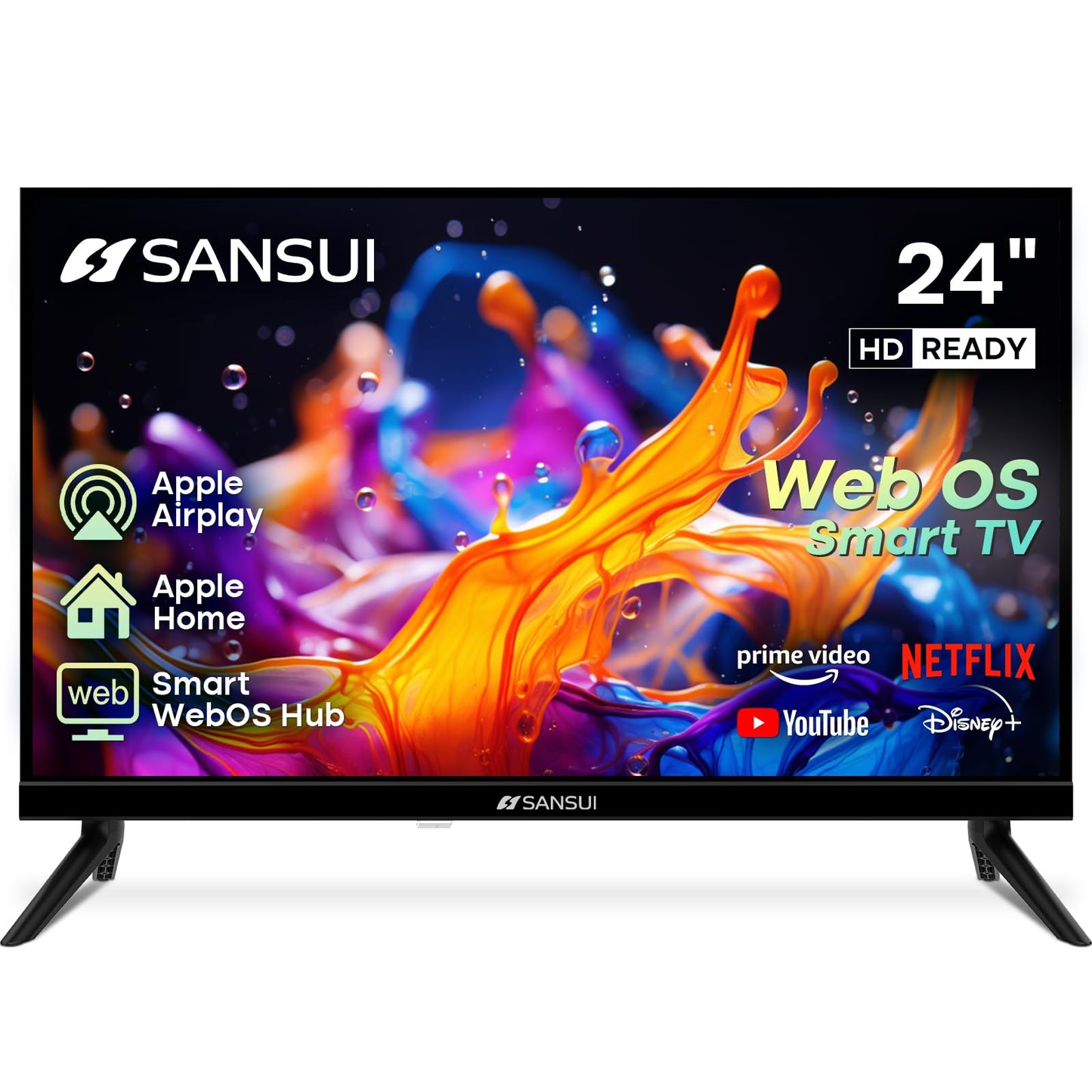 SANSUI 24 inch 768P DLED Smart WebOS TV | Small Television with chromecast Built in | WebOS hub Compatible with HomeKit | Support Airplay & WiFi Connection & Bluetooth 5.2&2 * 8w Speakers