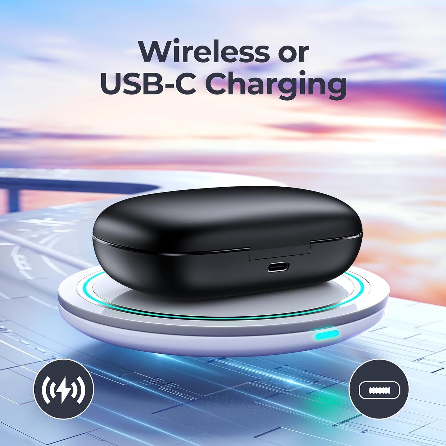 Active Noise Cancelling Wireless Earbuds Bluetooth Headphones 90 Hrs Playtime Ear Buds with Hi-Res Stereo Deep Bass Power Display Earphones with Earhooks Waterproof Transparency Headset Sports/Running