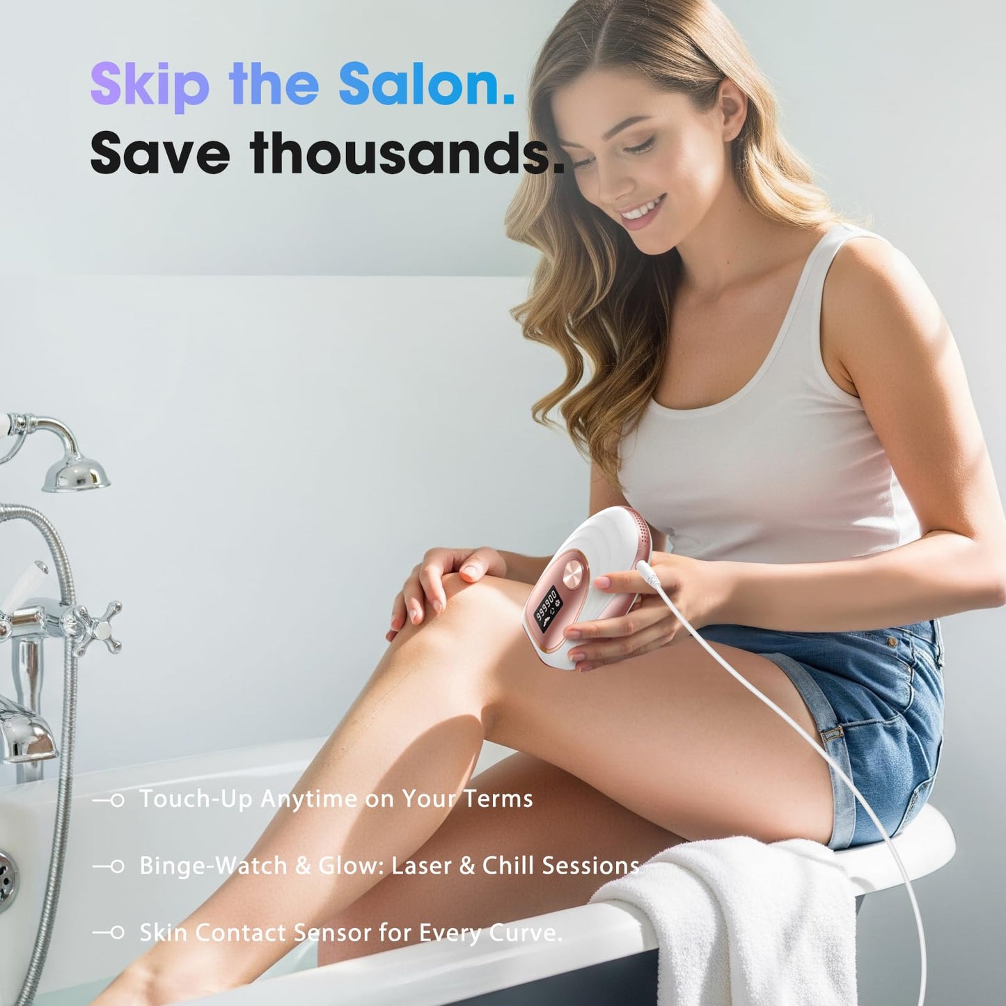 Oreeth IPL Laser Hair Removal Device for Women & Men - Home 45°F Ice-Cooling Contact for Painless & Long-Lasting Results, 86% Hair Reduction in 3 Weeks for Full Body & Bikini Line, Gold