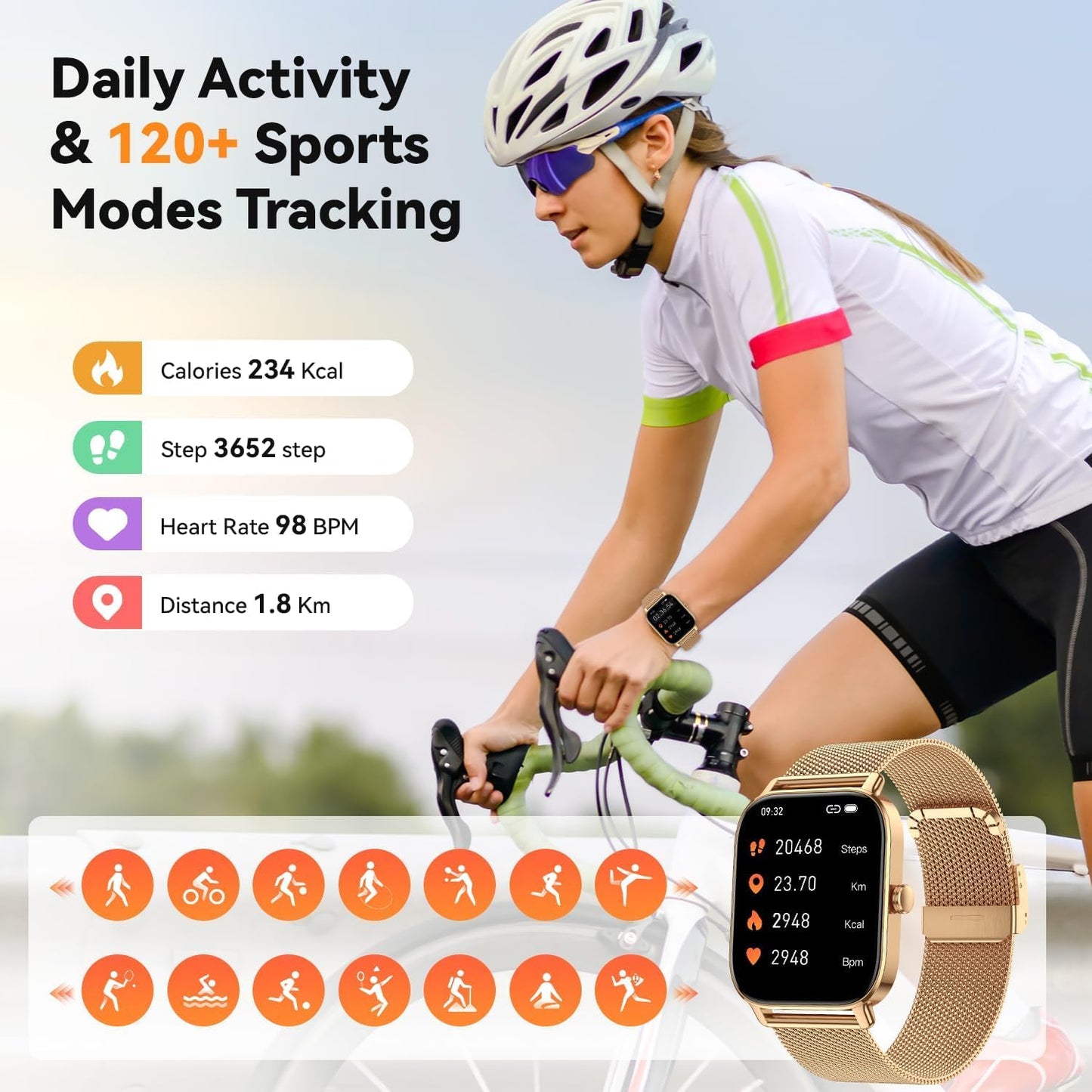 Smart Watch for Women Android/iPhone: Fitness Tracker Smart Watches Rose Gold IP68 Waterproof Bluetooth Calls Answer&Make 1.85" Smartwatch Activity Pedometer Heart Rate SpO2 Monitor 120+ Sports Model