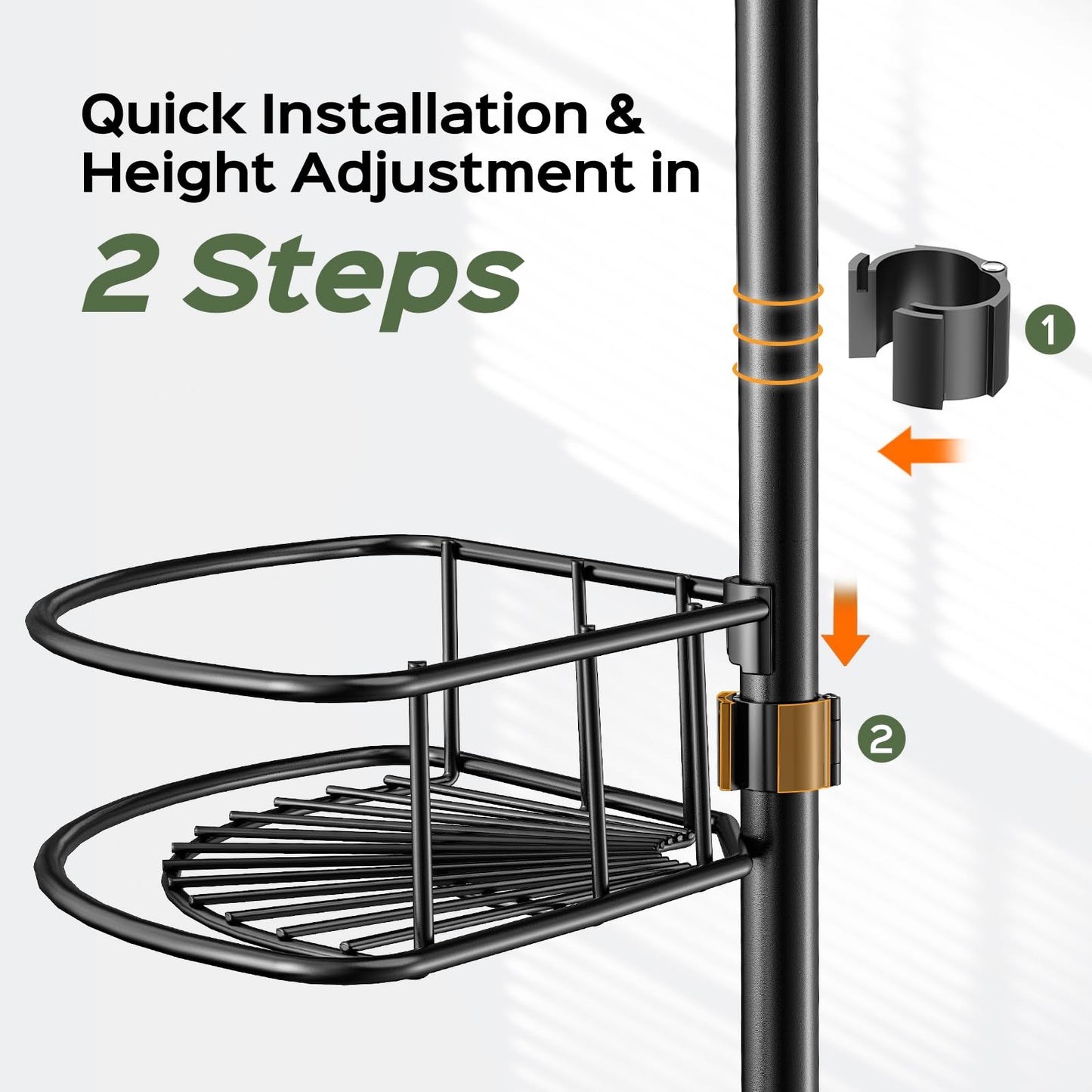 HAMITOR Shower Caddy Tension Pole: 4-Tier Rustproof Bathroom Corner Shelf Organizer for Renters - No Drill Large Shampoo Storage Rack - Adjustable 47-121 Inch - Space Saving Bathtub Accessory - Black