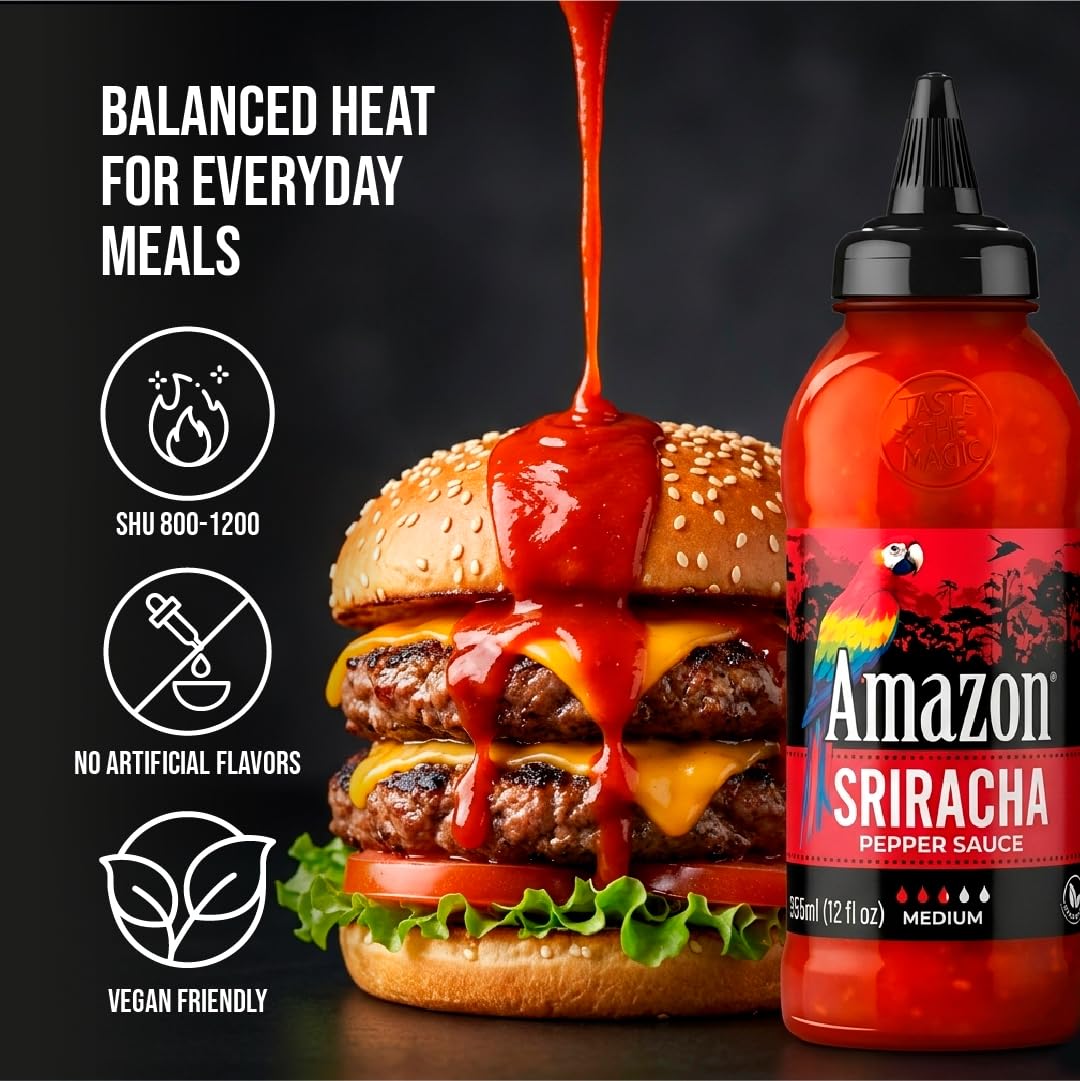 Amazon Sriracha Hot Sauce, Medium Spice, 12 oz (1 Pack)