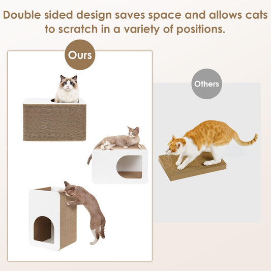 EHEYCIGA Cardboard Cat Scratcher House, 17-Inch Corrugated Cat Scratcher for Indoor Cats, Kitten Scratching Board Pad, White