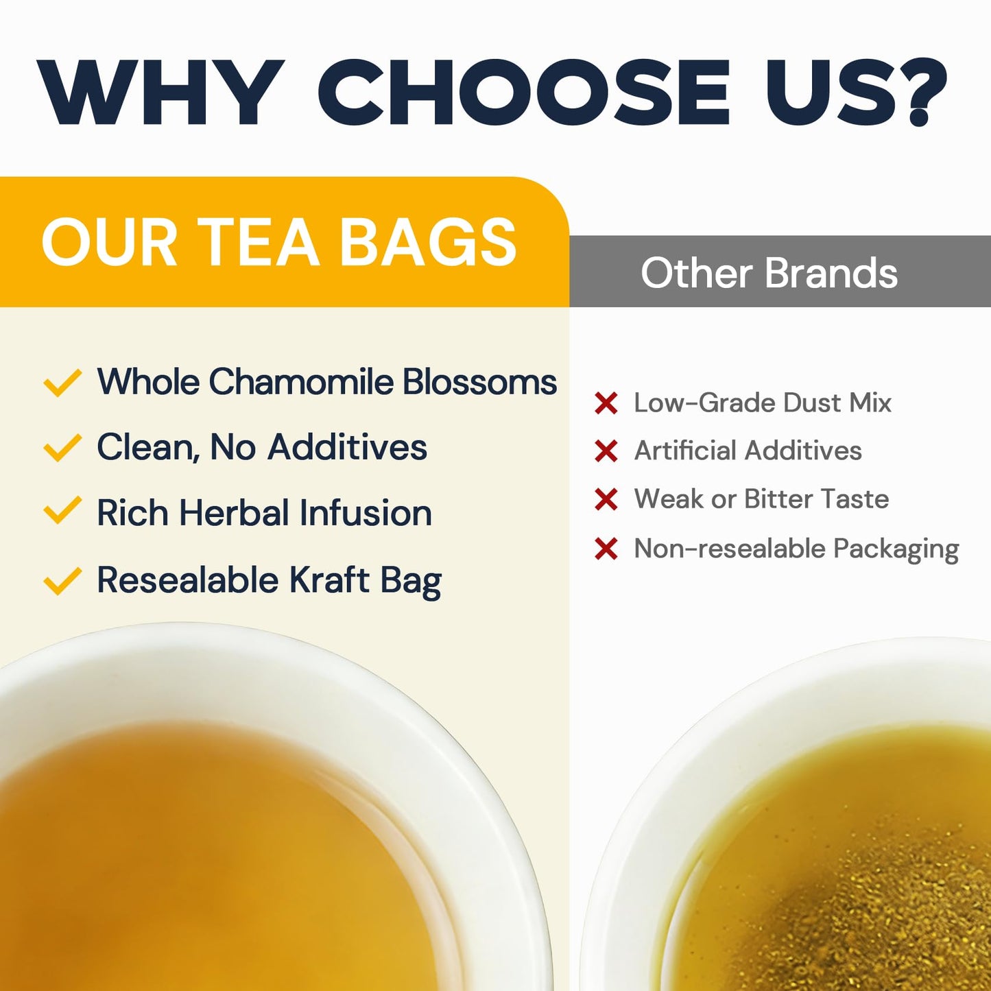 Chamomile Tea Bags, Chamomile Flower Herbal Tea - Sugar-Free, Caffeine-Free, 50 Teabags