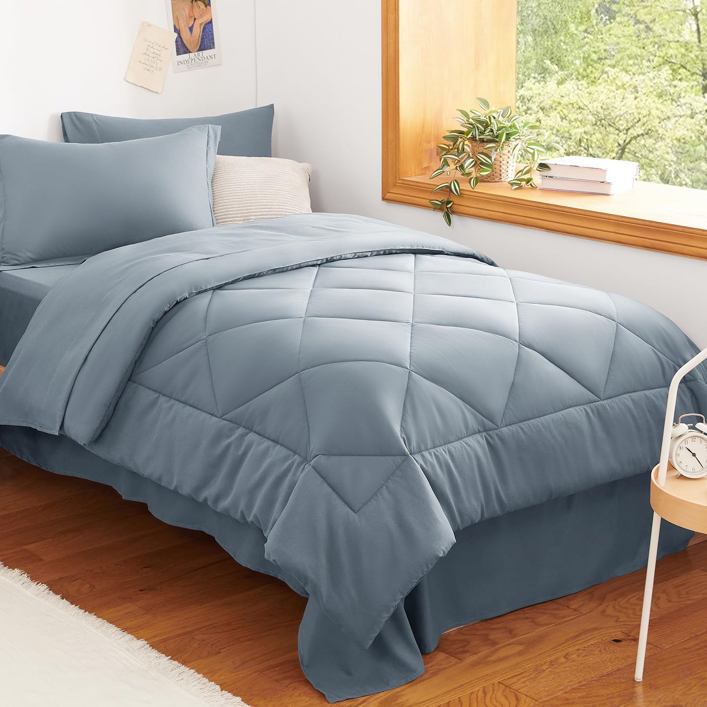 CozyLux Twin XL Comforter Set Dark Grey - 5 Pieces Twin Extra Long Bed in a Bag for College Dorm, All Season Bedding Set for Girls and Boys, Soft Bed Set with Comforter, Sheets, Pillowcase & Sham