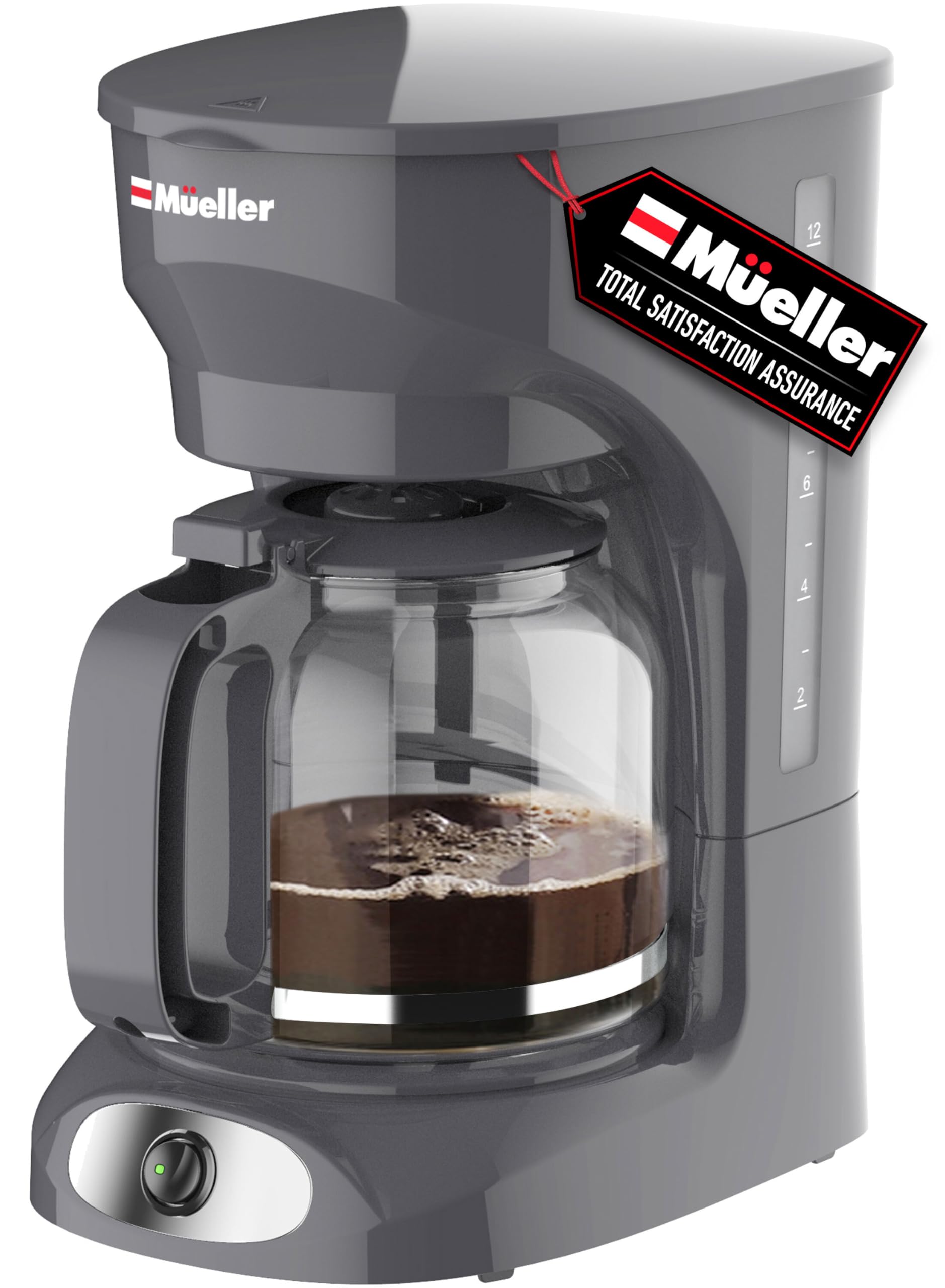 Mueller 12-Cup Drip Coffee Maker - Borosilicate Carafe, Auto-Off, Reusable Filter, Anti-Drip, Keep-Warm Function, Clear Water Level Window Coffee Machine, Kitchen Essentials & Accessories